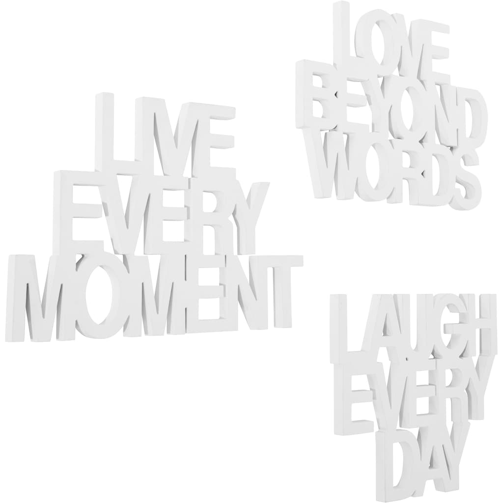 andas Wanddekoobjekt »Schriftzug Live every Moment - Love beyond Words - Laugh every Day«