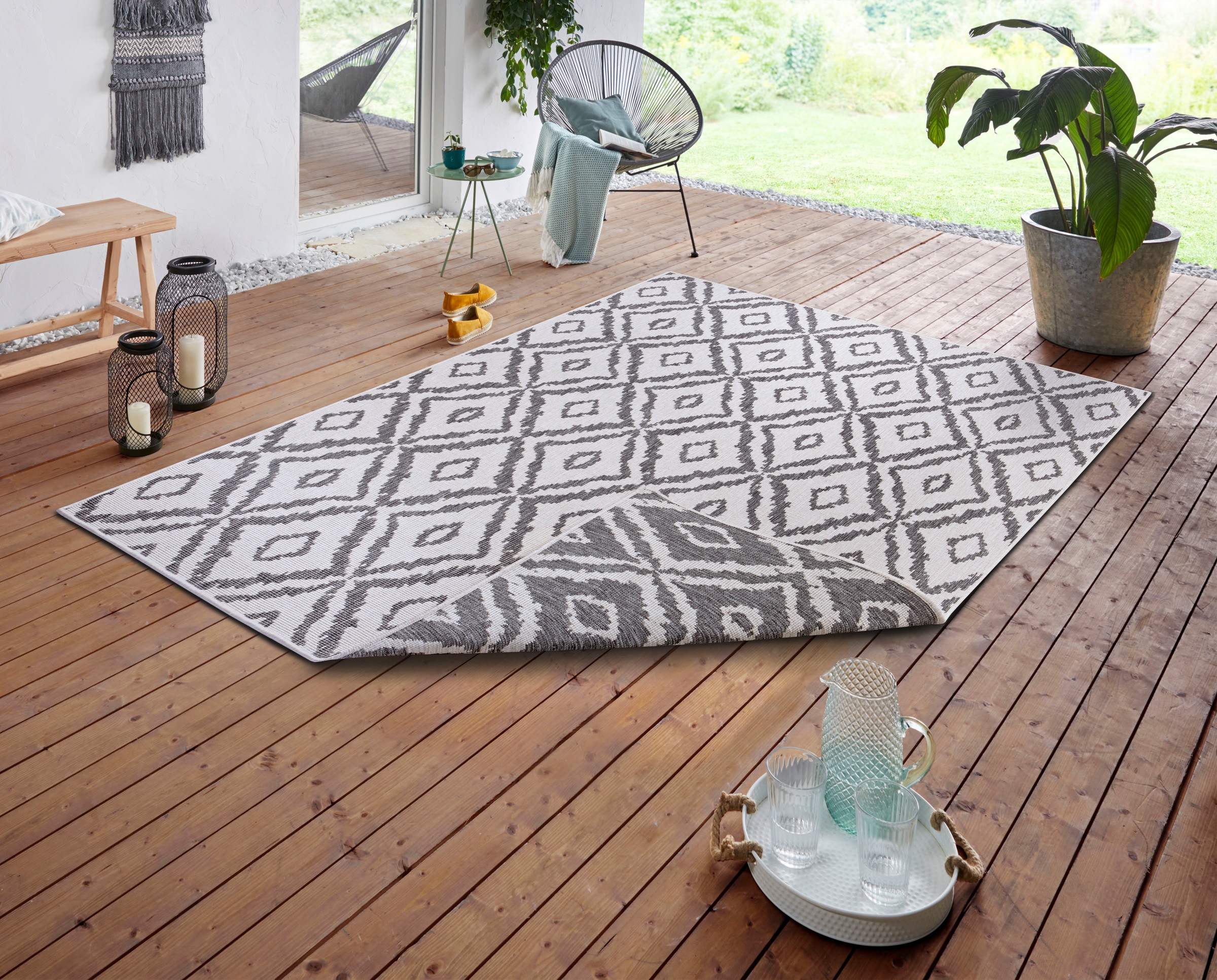 NORTHRUGS Teppich »Rio«, rechteckig, 5 mm Höhe, Rauten Design, Robust, Pflegeleicht, Flachgewebe, Wendbar
