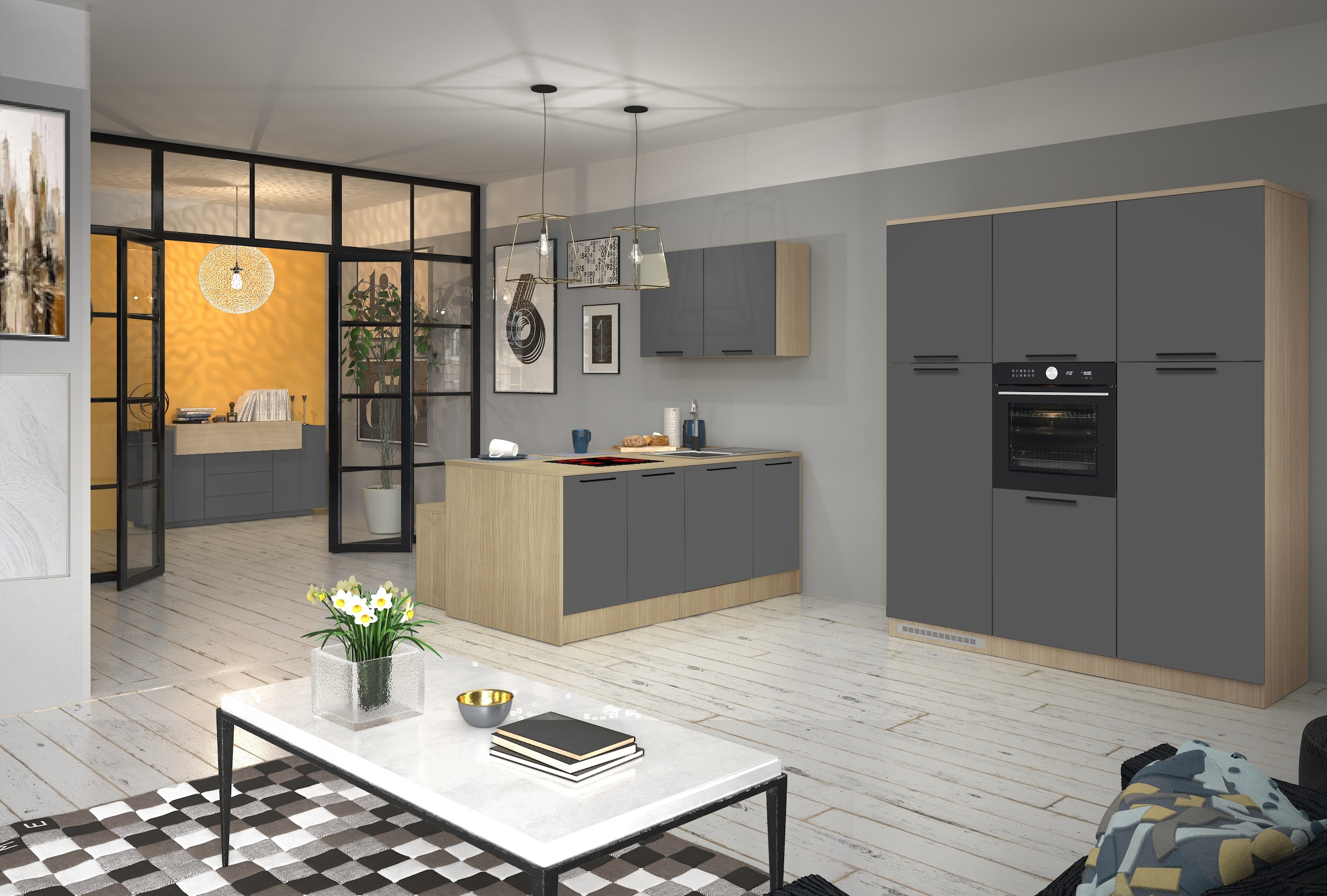 KOCHSTATION Backofenumbauschrank »Luna, Backofenschrank, Backofen-Hochschrank, Made in Italy« B/T/H: 60×60×214,5 cm, Oberplatte mit 25 mm Stärke