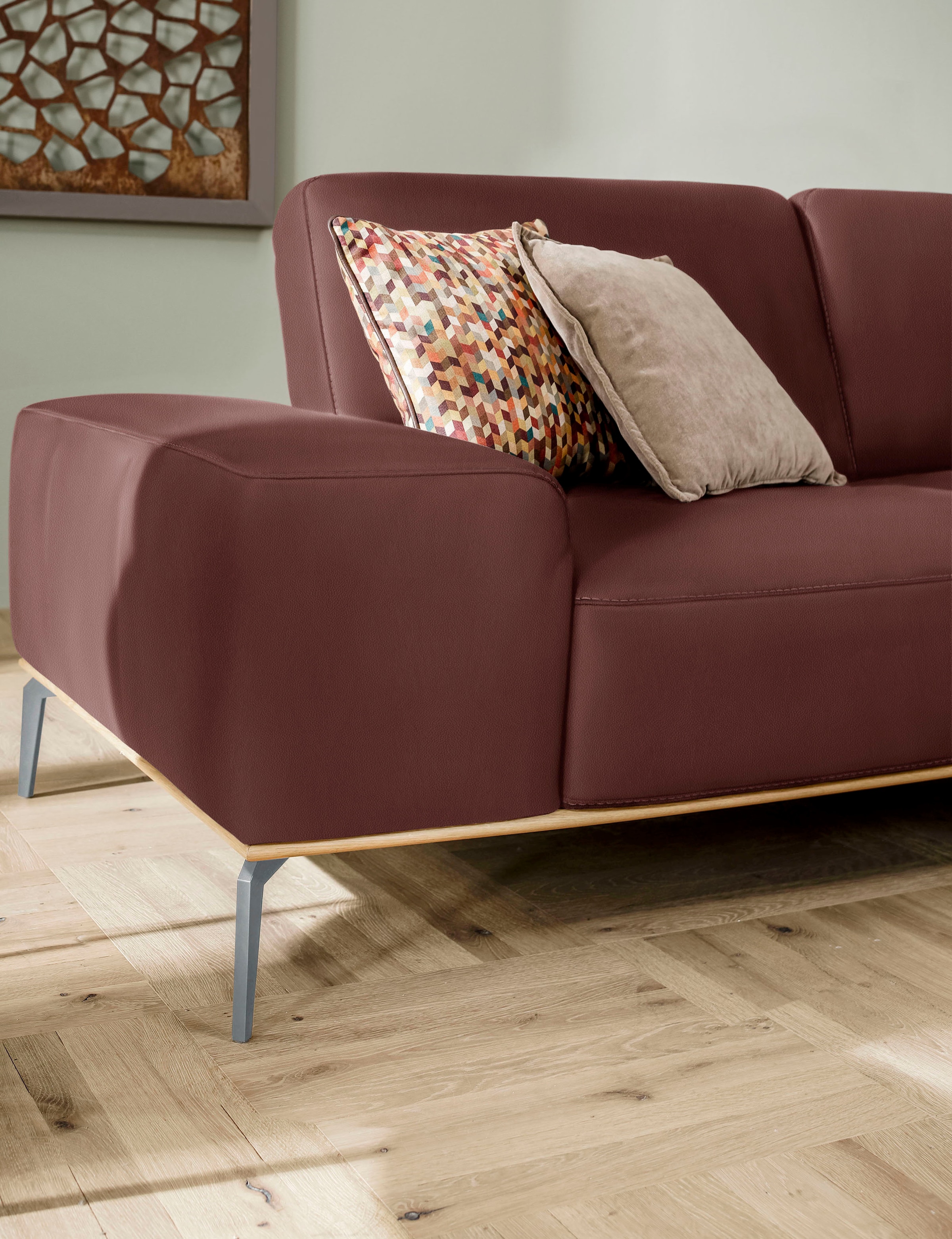W.SCHILLIG Ecksofa »run, Designsofa mit tollem Sitzkomfort, bequem, L-Form«, mit elegantem Holzsockel, Füße in Silber matt, Breite 319 cm