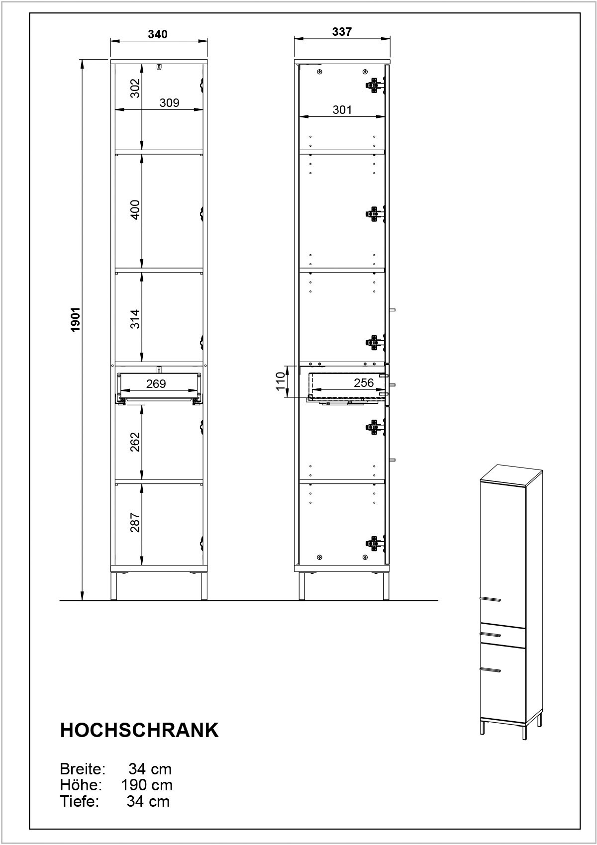 GERMANIA Badmöbel-Set »Yonkers«, Set bestehend aus Waschbeckenunterschrank, Spiegelschrank, Hochschrank