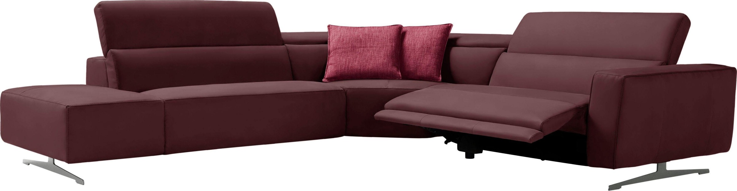 Egoitaliano Ecksofa »Stefanie-e, Designsofa der Extraklasse, bequem mit hohem Sitzkomfort«, mit Relaxfunktion und verstellbaren Kopfteilelementen