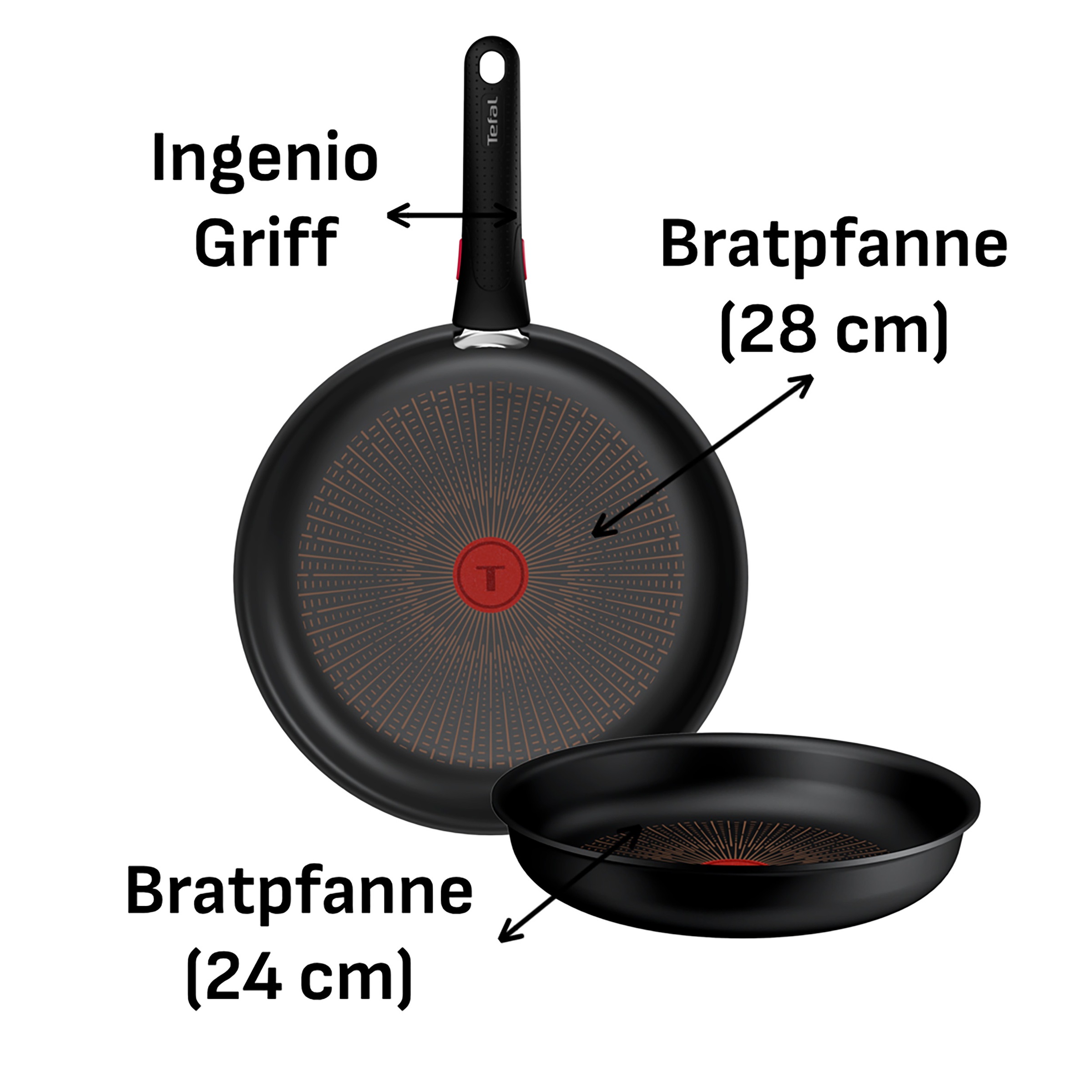 Tefal Pfannen-Set »Ingenio Excellence Fusion« Aluminium Set, 3 tlg. abnehmbarer Ingenio-Griff, Thermo-Signal, stapelbar, Induktion