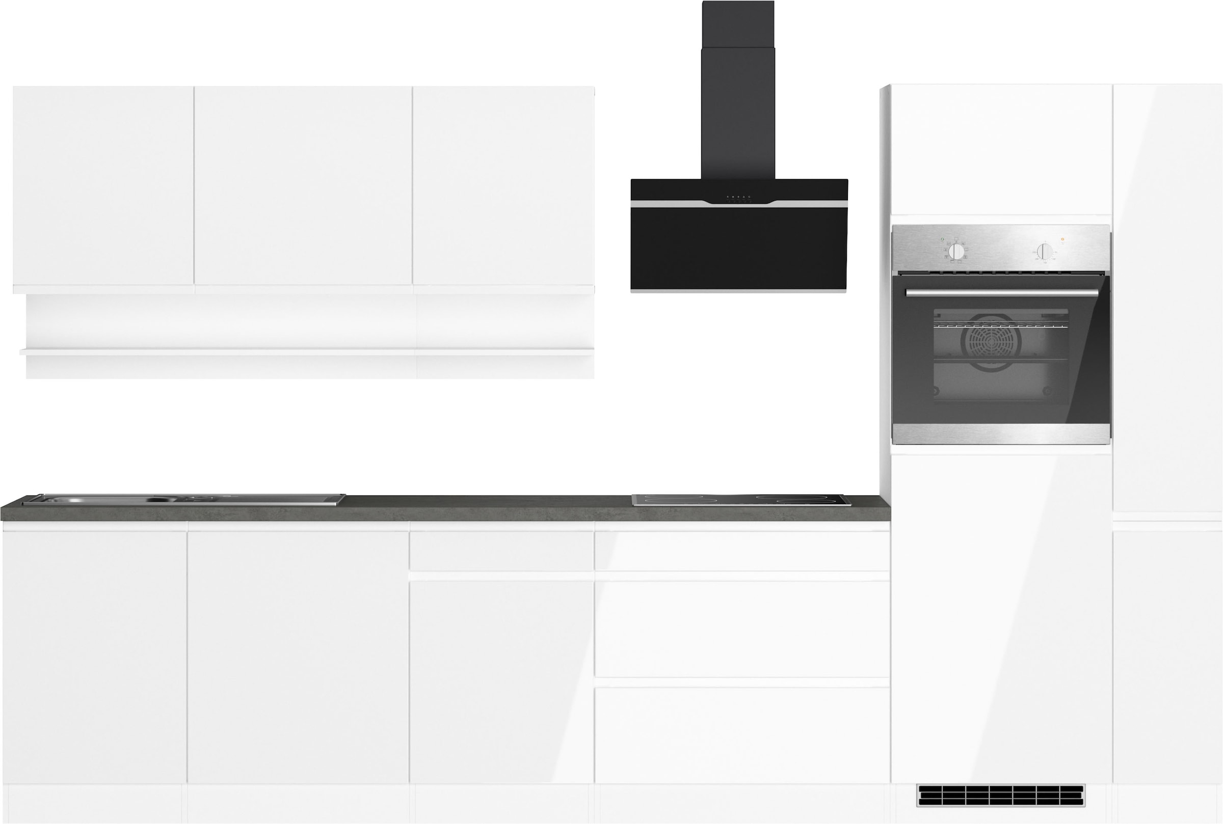 KOCHSTATION Küchenzeile »KS-Virginia,neu in verbesserter Ausführung« Arbeitsplatte 38 mm stark, Stauraum, Softclose,  Breite 330 cm, Soft-Close, ohne E-Geräte