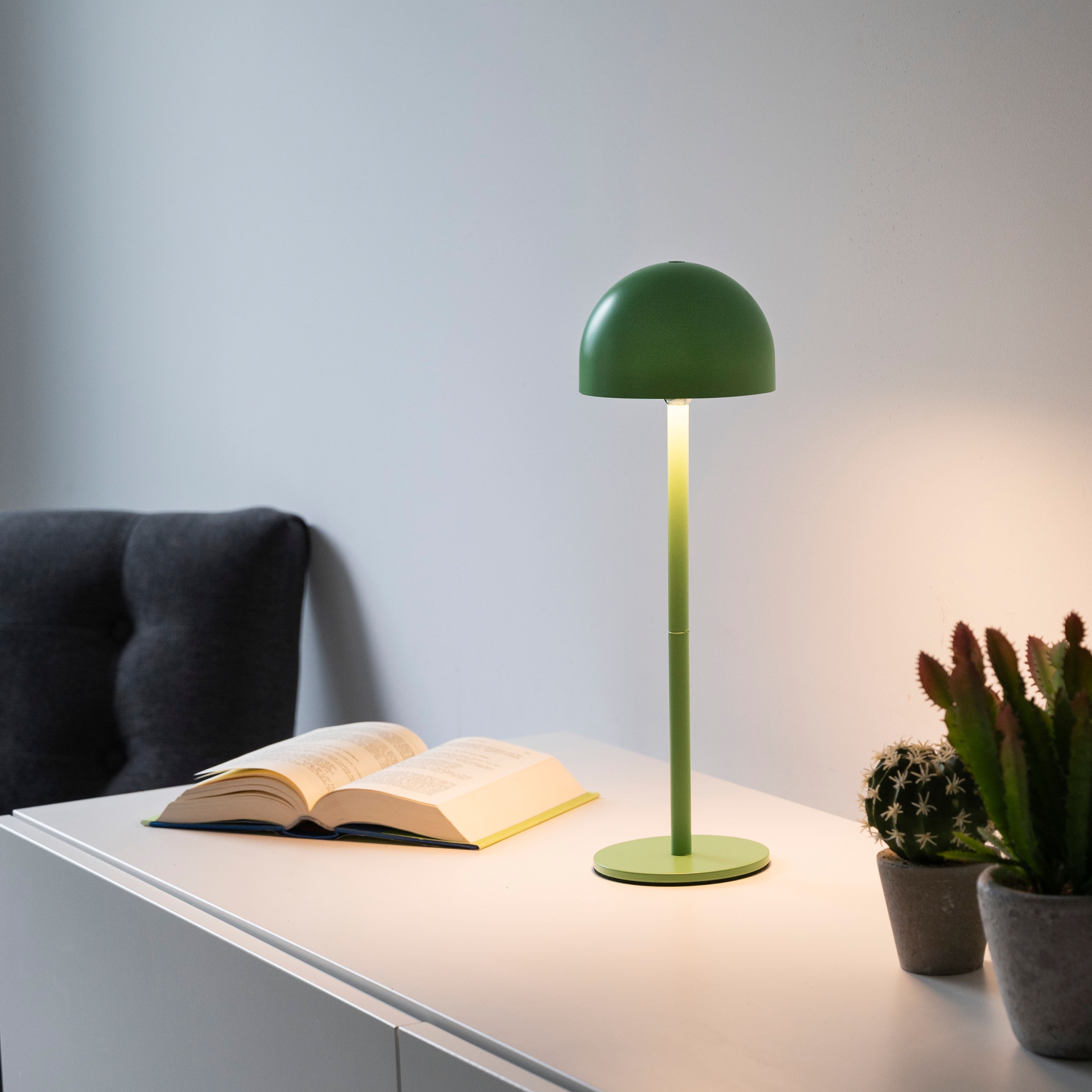 OTTO home Tischleuchte »Akku Tischlampe Gerrin Indoor Outdoor, magnetischer Flaschenaufsatz« LED-Board Warmweiß Pilzlampe Flaschenaufsatz, Regulierung der Lichtstärke, Pilz, Lampe