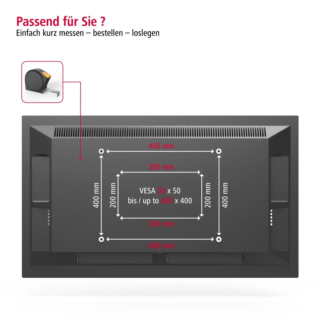 Hama TV-Wandhalterung »Wandhalterung (neigbar, 32" - 75", VESA 400x400)« bis 191 cm Zoll