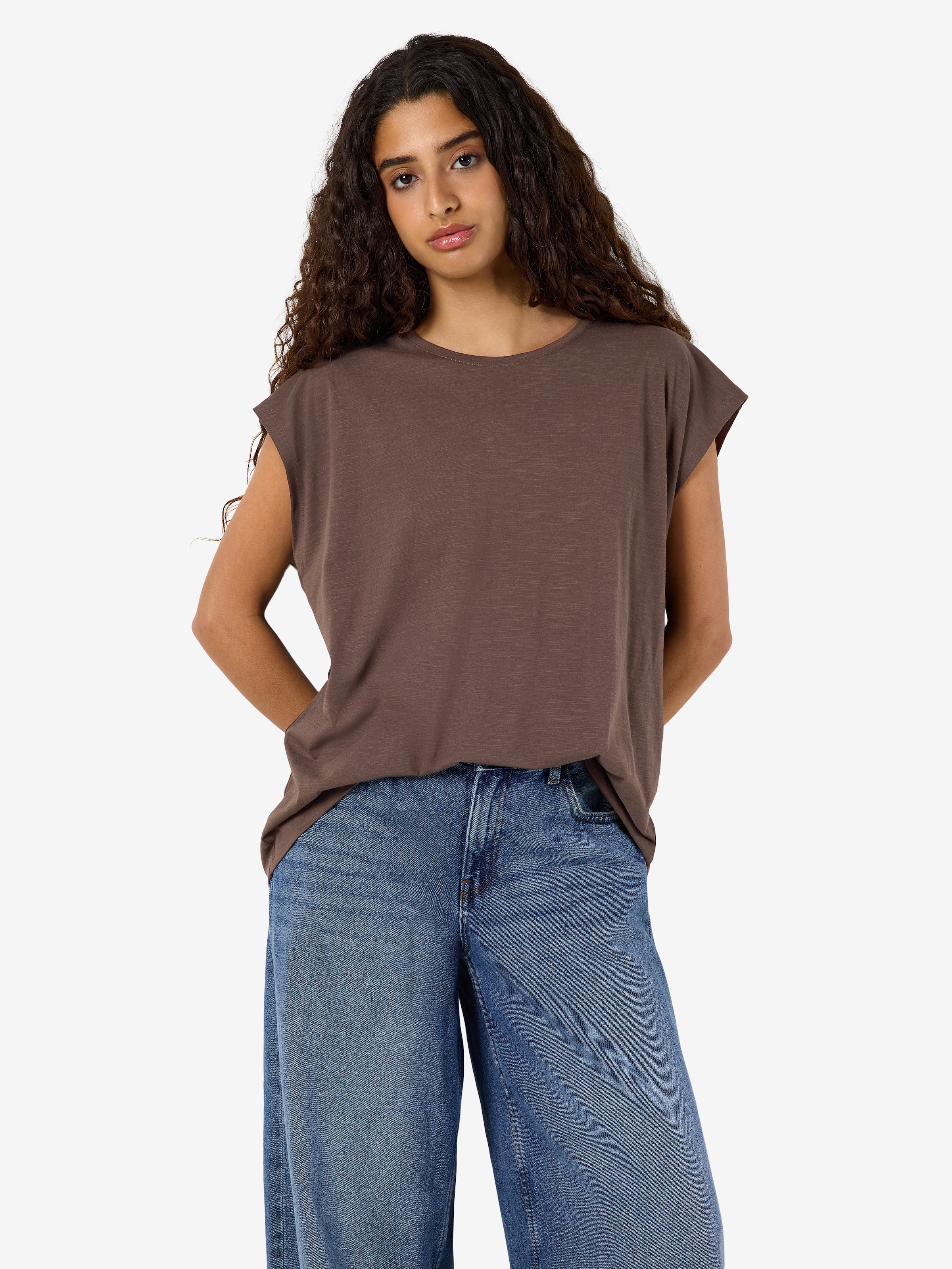 Noisy may Kurzarmshirt »NMMATHILDE S/S LOOSE LONG TOP NOOS« Baumwollmischung, relaxed fit