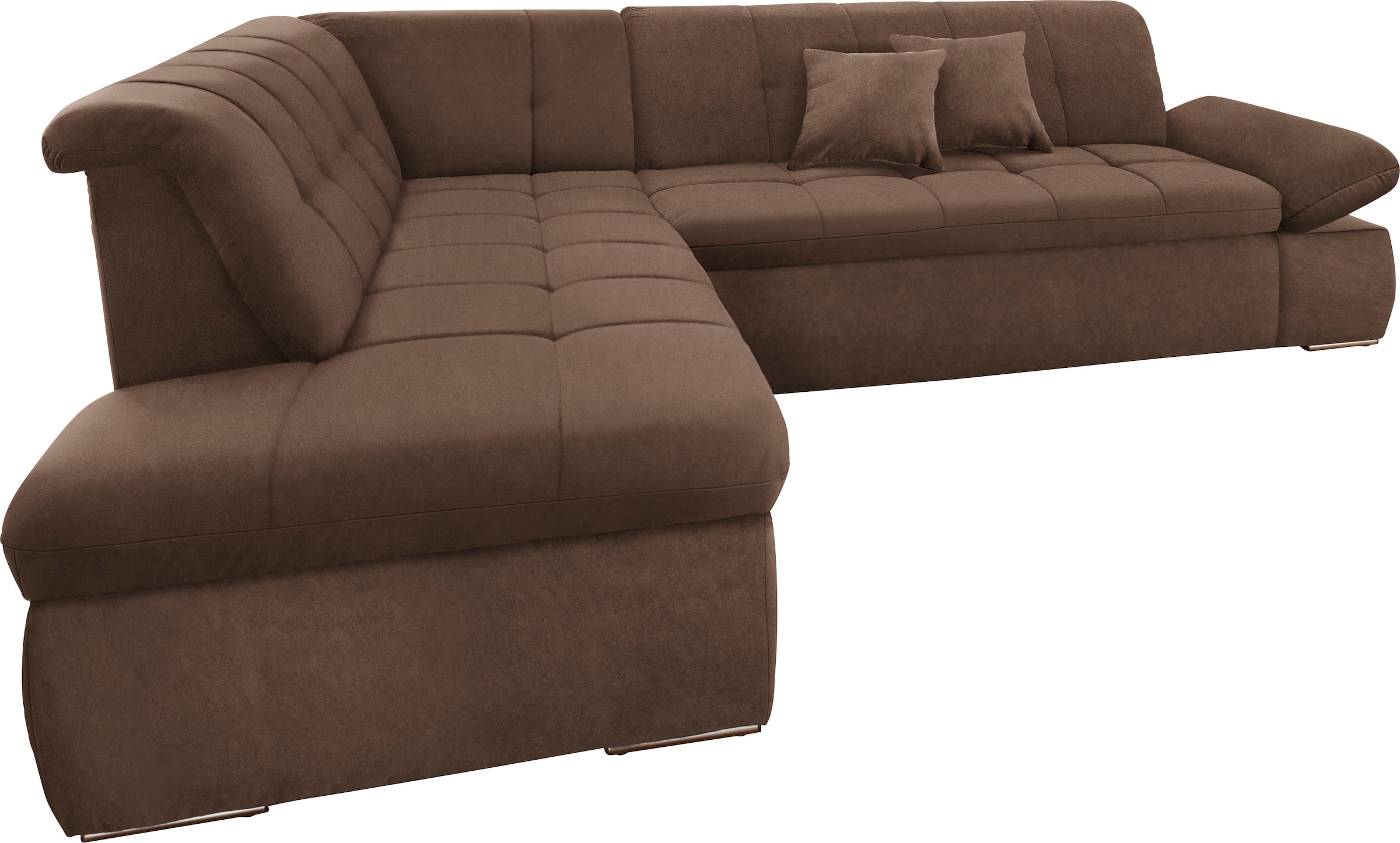 DOMO collection Ecksofa »NMoric incl. Zierkissen B/T/H: 273/216/80 cm L-Form«, Ottomanen-Abschluss, wahlweise mit Bettfunktion und Armlehnverstellung