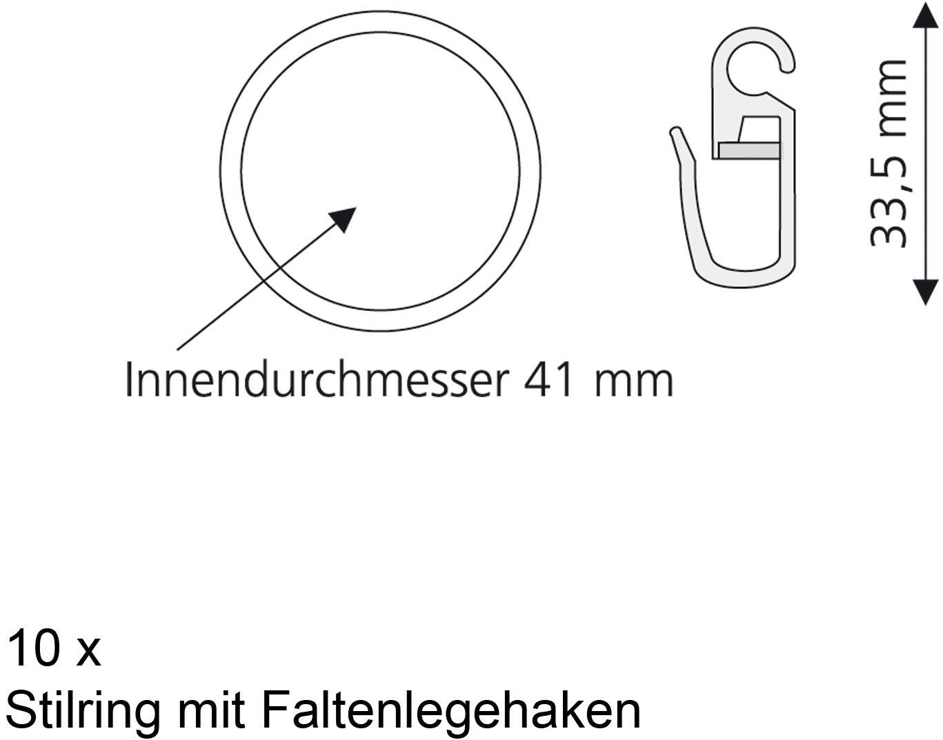 Liedeco Gardinenring, (Packung, 10 St., mit Faltenlegehaken), für Gardinenstangen Ø 28 mm