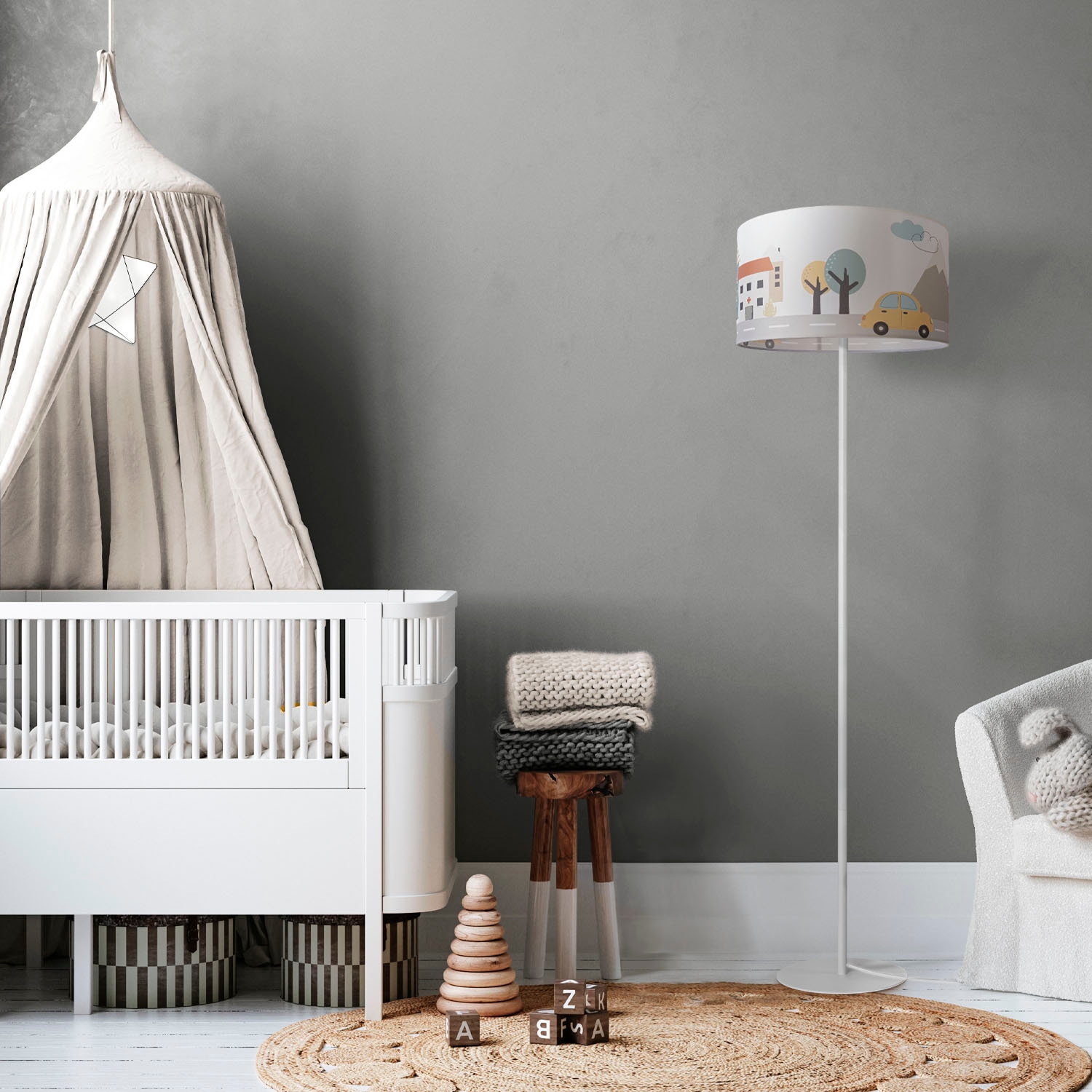 Paco Home Stehlampe »Luca Capri«, online Babyzimmer Lampe Lampenschirm | mit Garantie 3 Stoff Feuerwehr Kinder XXL Stehlampe Jahren kaufen