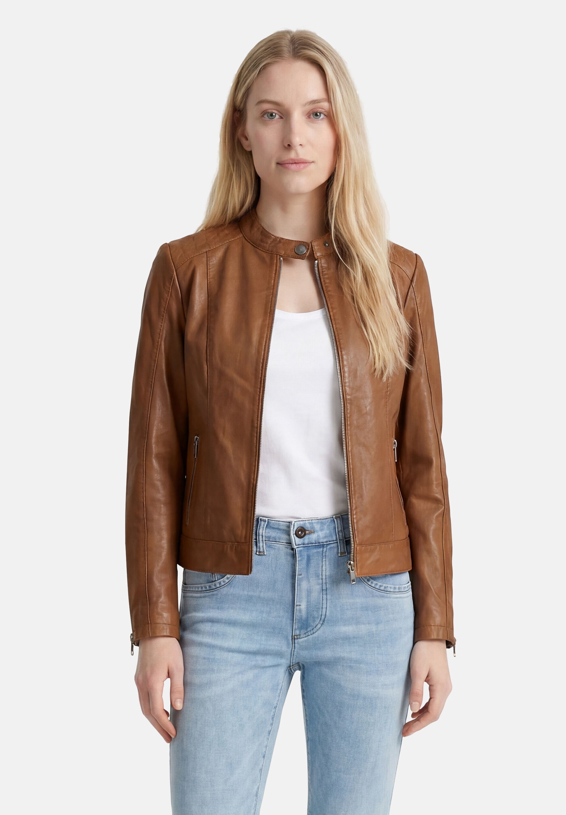 Apple of Eden Lederjacke »Apple of Eden Lederjacke« ohne Kapuze Stehkragen mit Druckknopf