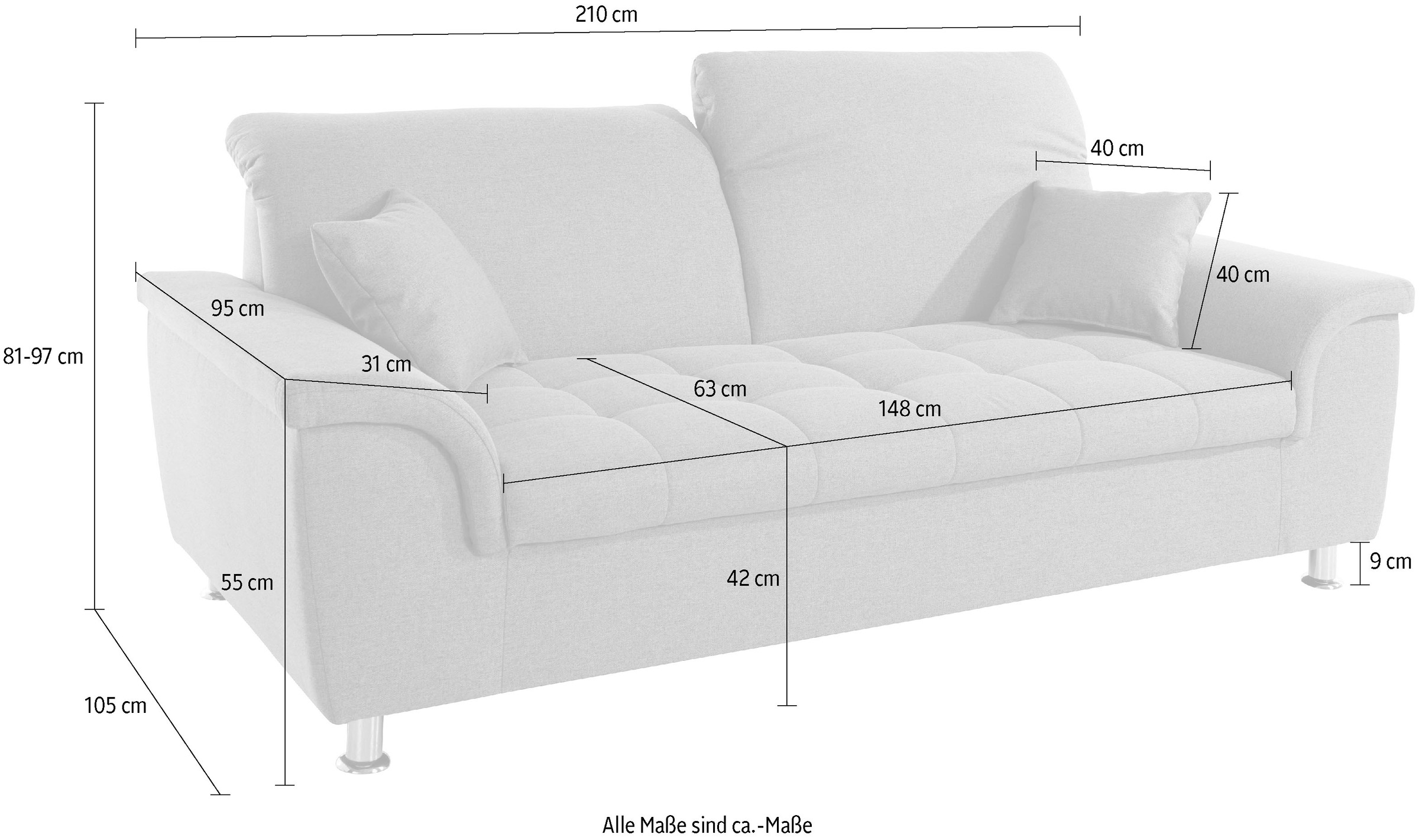 DOMO collection 2,5-Sitzer »Franzi«, wahlweise mit Kopfteilverstellung, inklusive Zierkissen