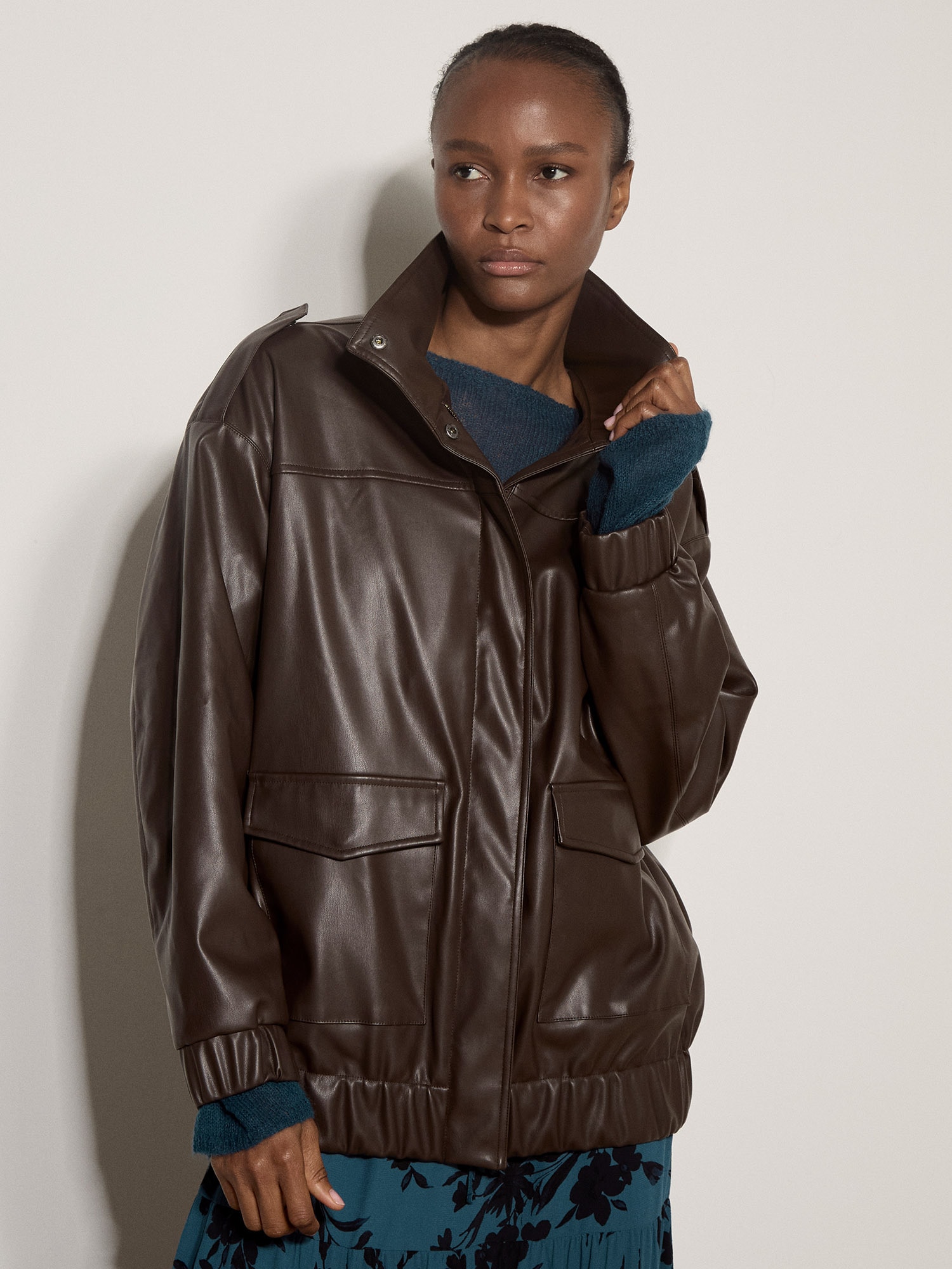 Apricot Bomberjacke »Oversized-Lederimitatjacke« Verdeckter Verschluss