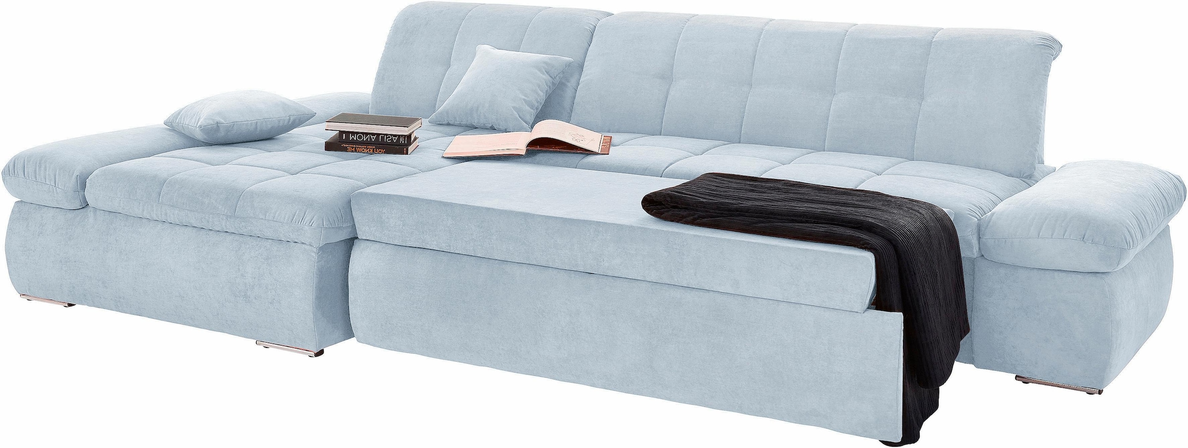 DOMO collection Ecksofa »NMoric XXL, B/T/H: 300/172/80cm, Revamierenabschluss L-Form«, wahlweise mit Bettfunktion und Armlehnverstel,lung