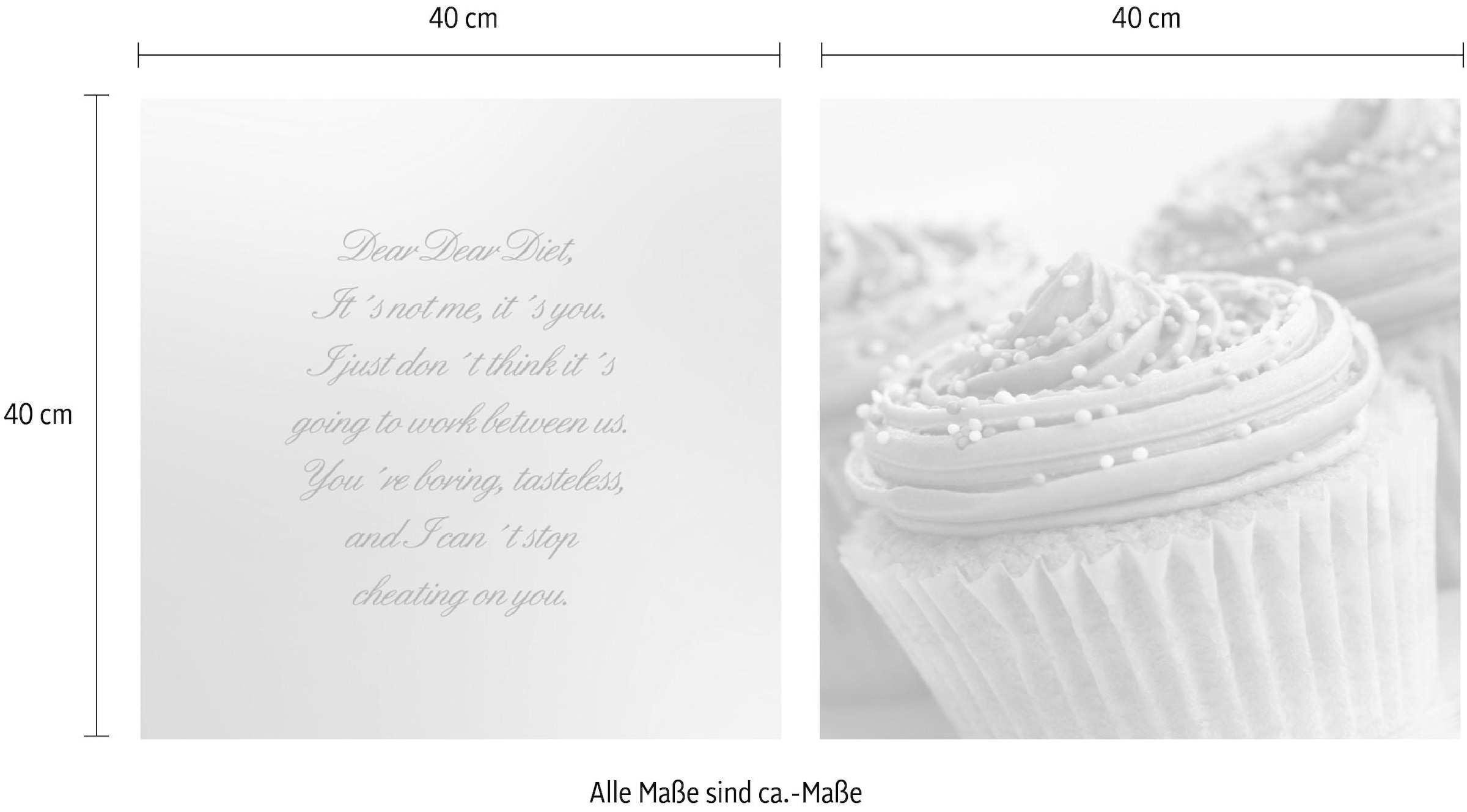 queence Leinwandbild »Cupcakes«, Foto-Essen-Kunst-Modern-Sprüche-Sprüche & Texte-Schriftzug-Schriftzüge-Bar & Lounges, (Set), Premium-Leinwandstoff, Handarbeit aus Deutschland, Spruch, 2er Set