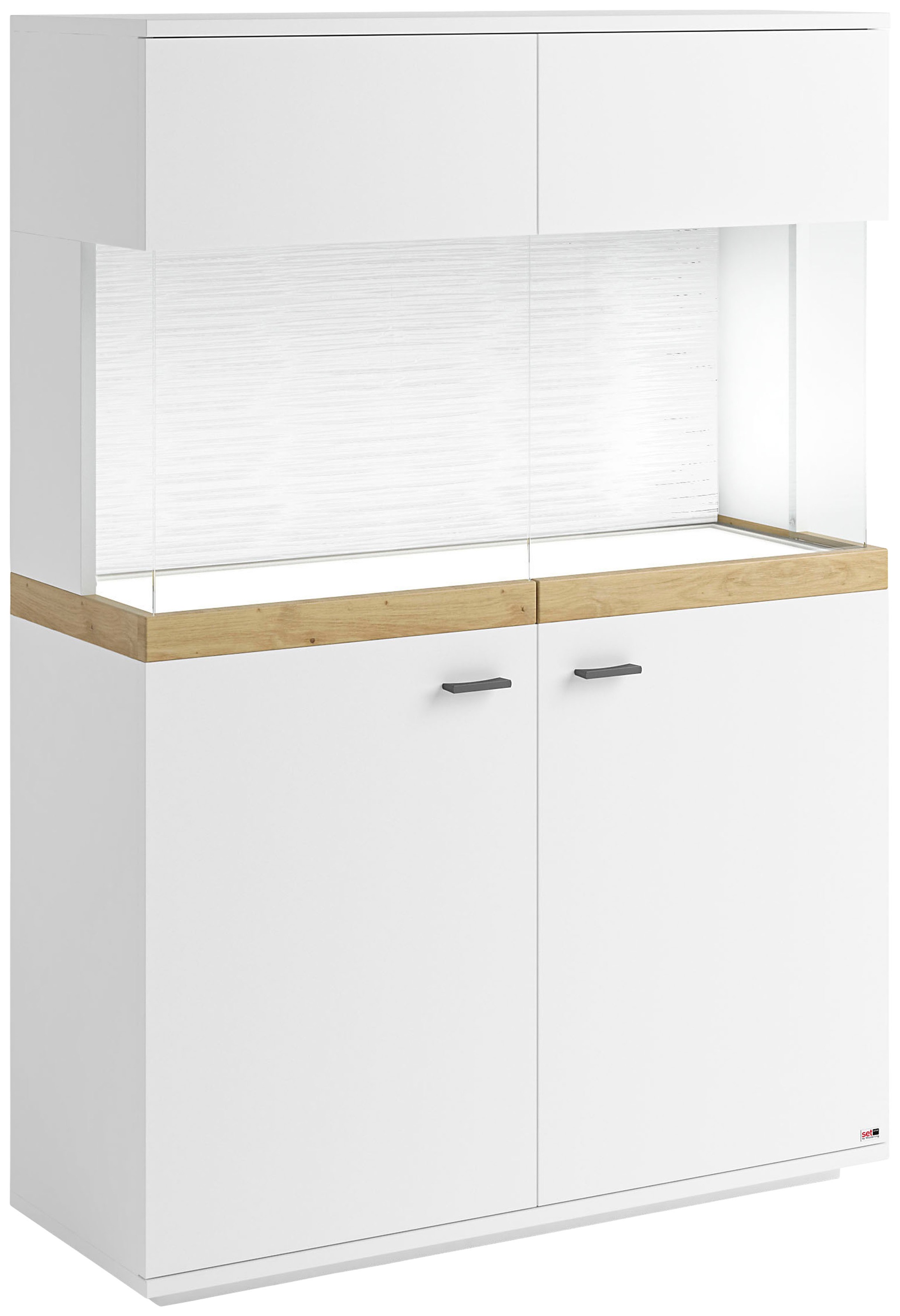 set one by Musterring Glasvitrine »Lancaster«, Farben weiß oder grau mit Eicheabsetzung, mit LED-Beleuchtung