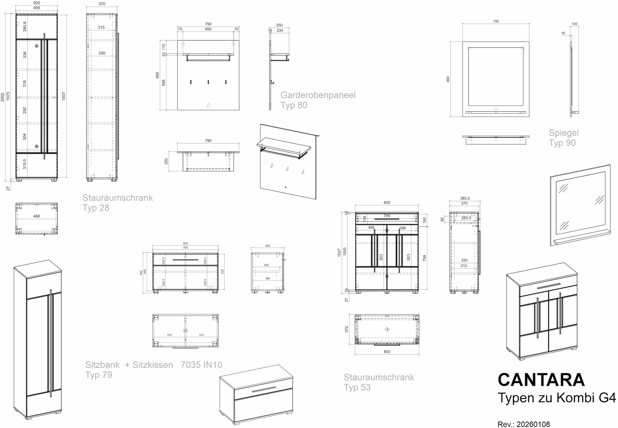 Home affaire Garderoben-Set »Cantara, moderne Garderobe, Komplettset mit viel Stauraum« Komplett-Set, 5 Stk. tlg.