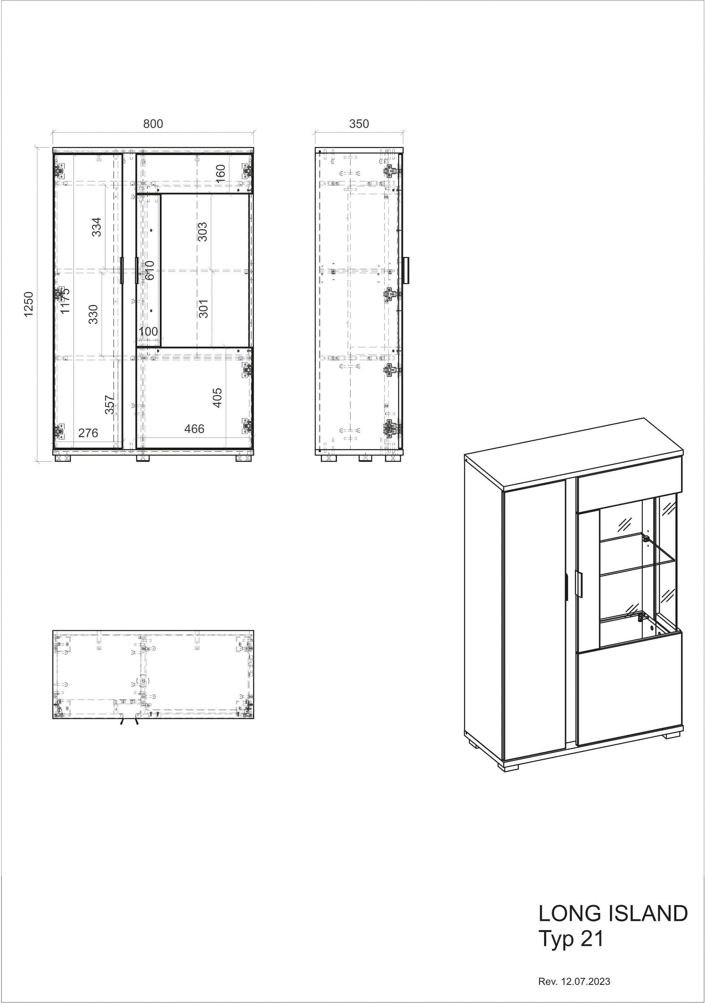 INOSIGN Vitrine »LONG ISLAND, Stauraumvitrine«, (1 St.), in moderner Trendfarbe,inklusive senkrechter Beleuchtung,Breite 80 cm
