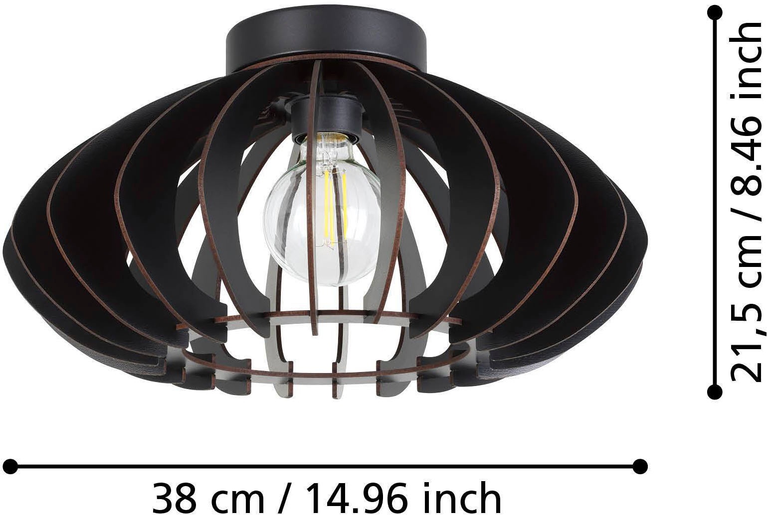 EGLO Deckenleuchte »Cossano 3 Deckenlampe, Vintage, Retro, Japandi, E27, Flurlampe, Lampe« E27 1 Stk. Wand-/Deckenleuchte - H21,5 x Ø38 cm - schwarz - 1X40W exkl.