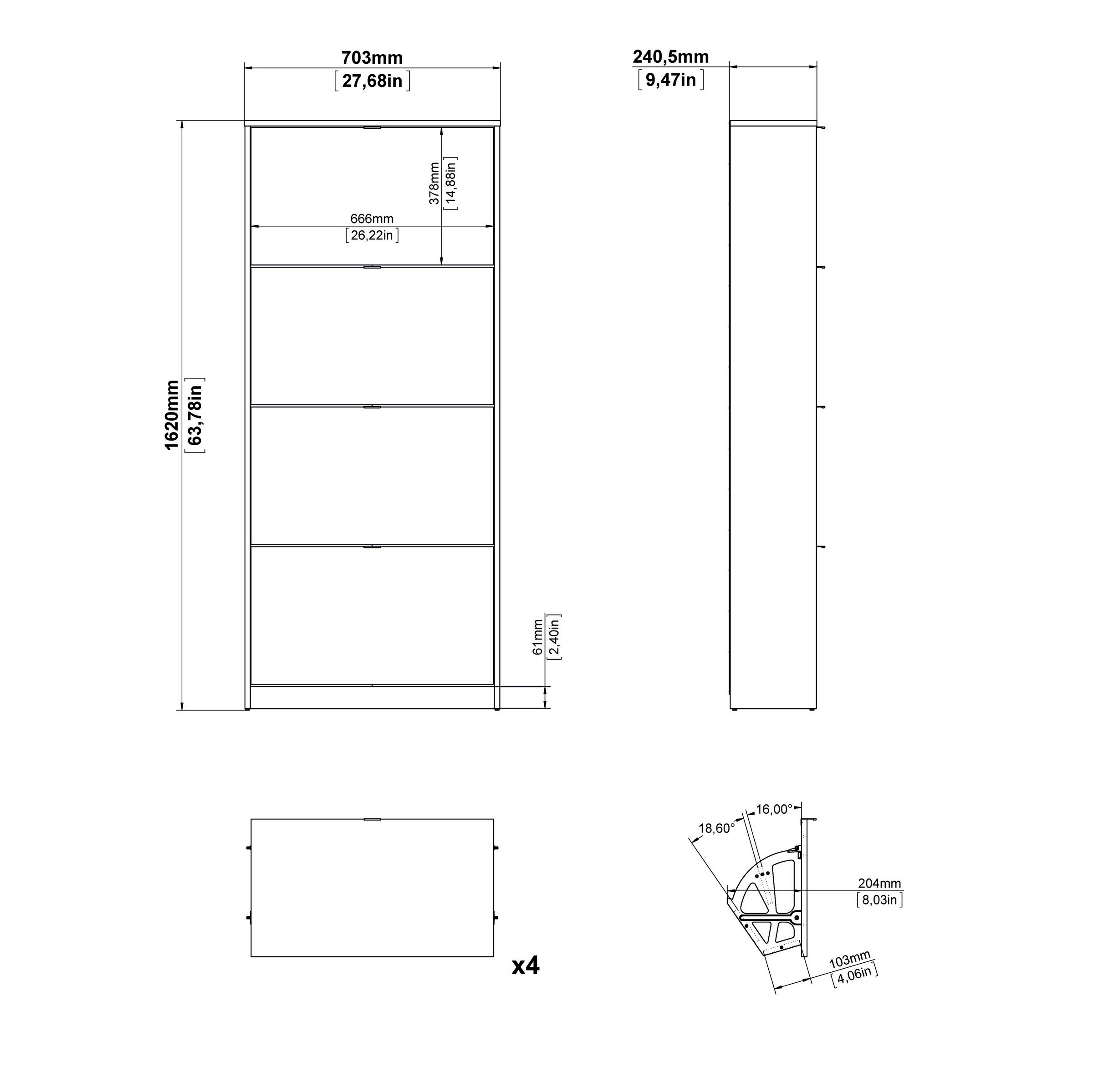 INOSIGN Schuhschrank »Shoes Schuhaufbewahrung, Schuhkommode, Schuhregal, staurum« mit vier Klappen, modern, 2 Böden, Höhe 162 cm, ca. 24 Paar Schuhe