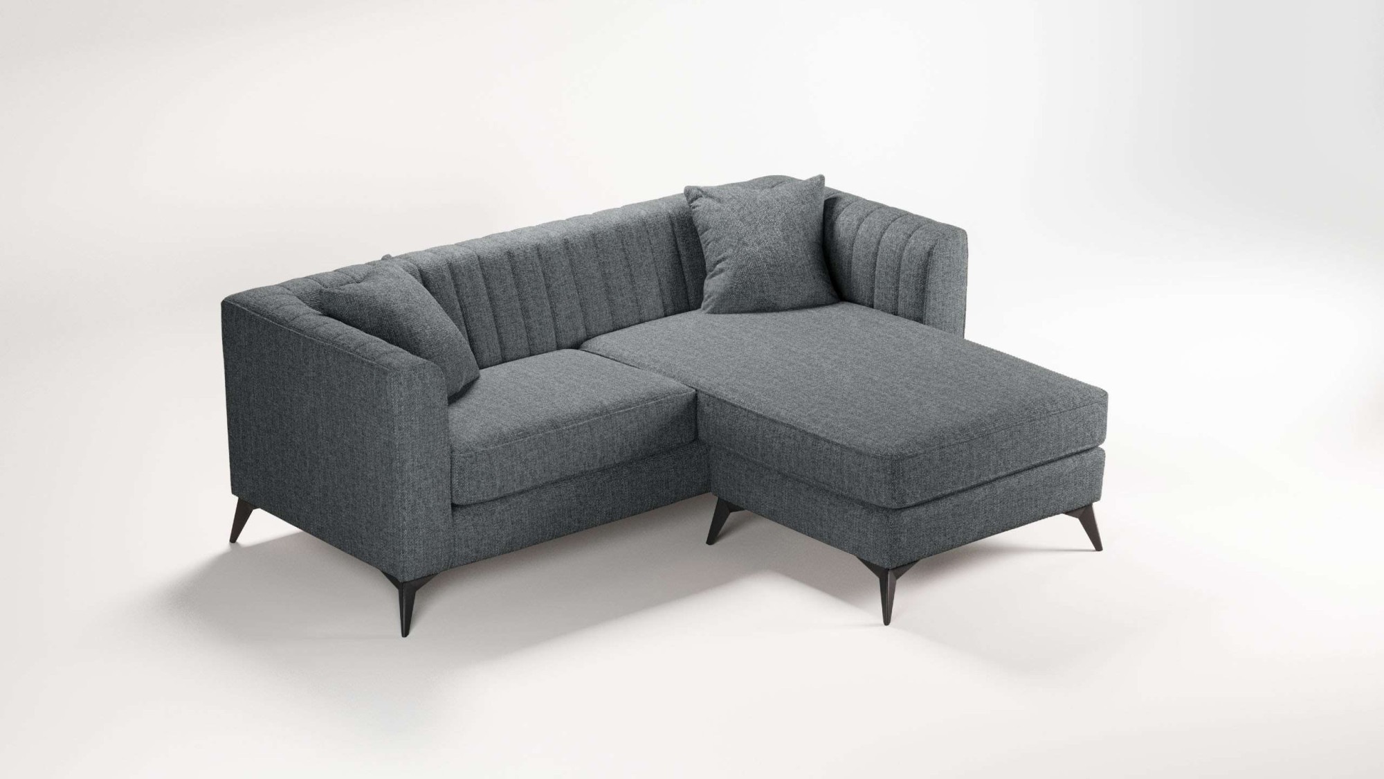 Places of Style Ecksofa »MATTHEW L-Form ideal für kleine Räume, Maße B/T/H: 201/162/74 cm«, elegantes Designsofa, feine Steppung im Rücken, incl. Zierkissen