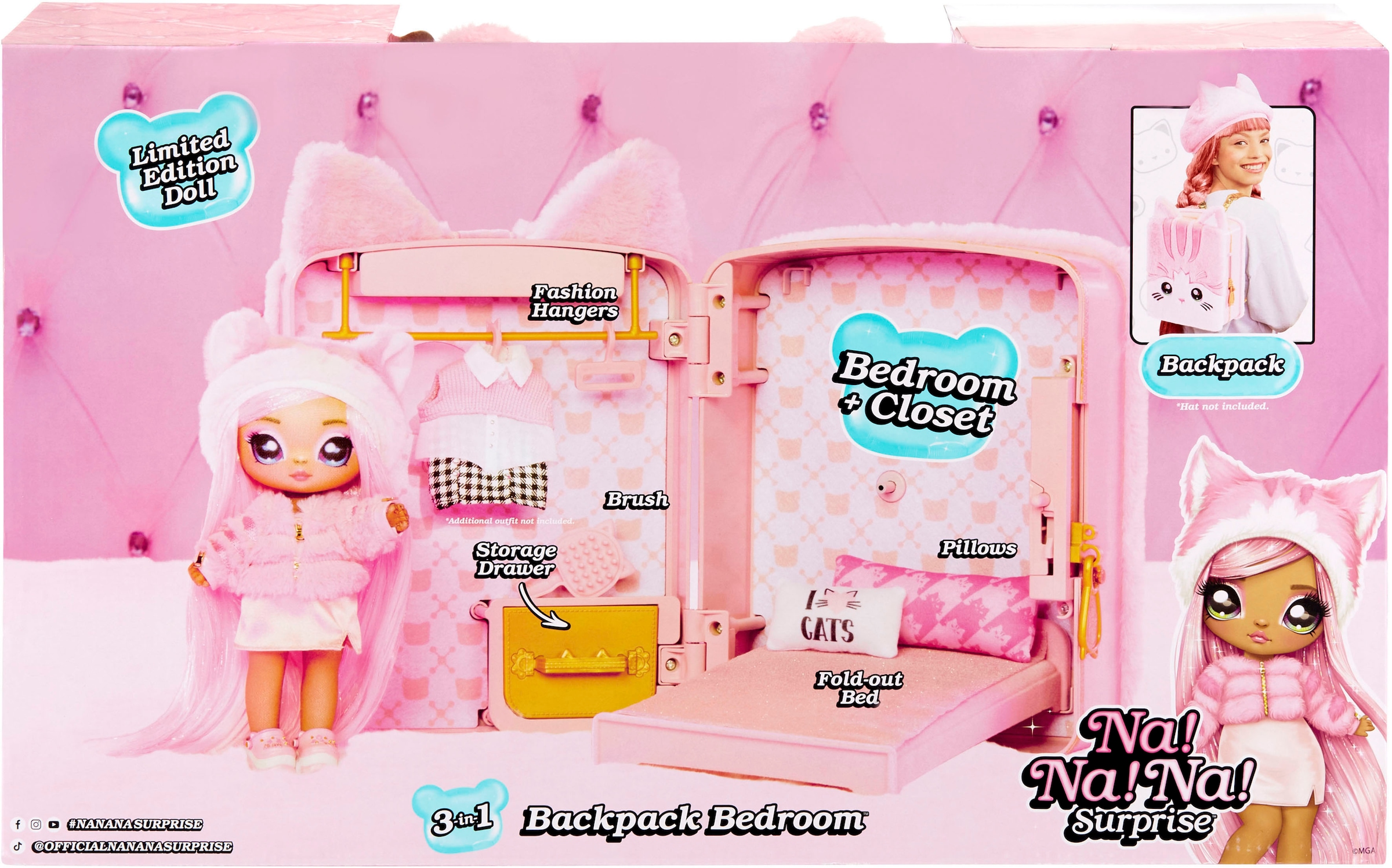 MGA ENTERTAINMENT Puppenmöbel »3in1 Backpack Bedroom Series 3 Playset - Pink Kitty«, Na!Na!Na! Surprise