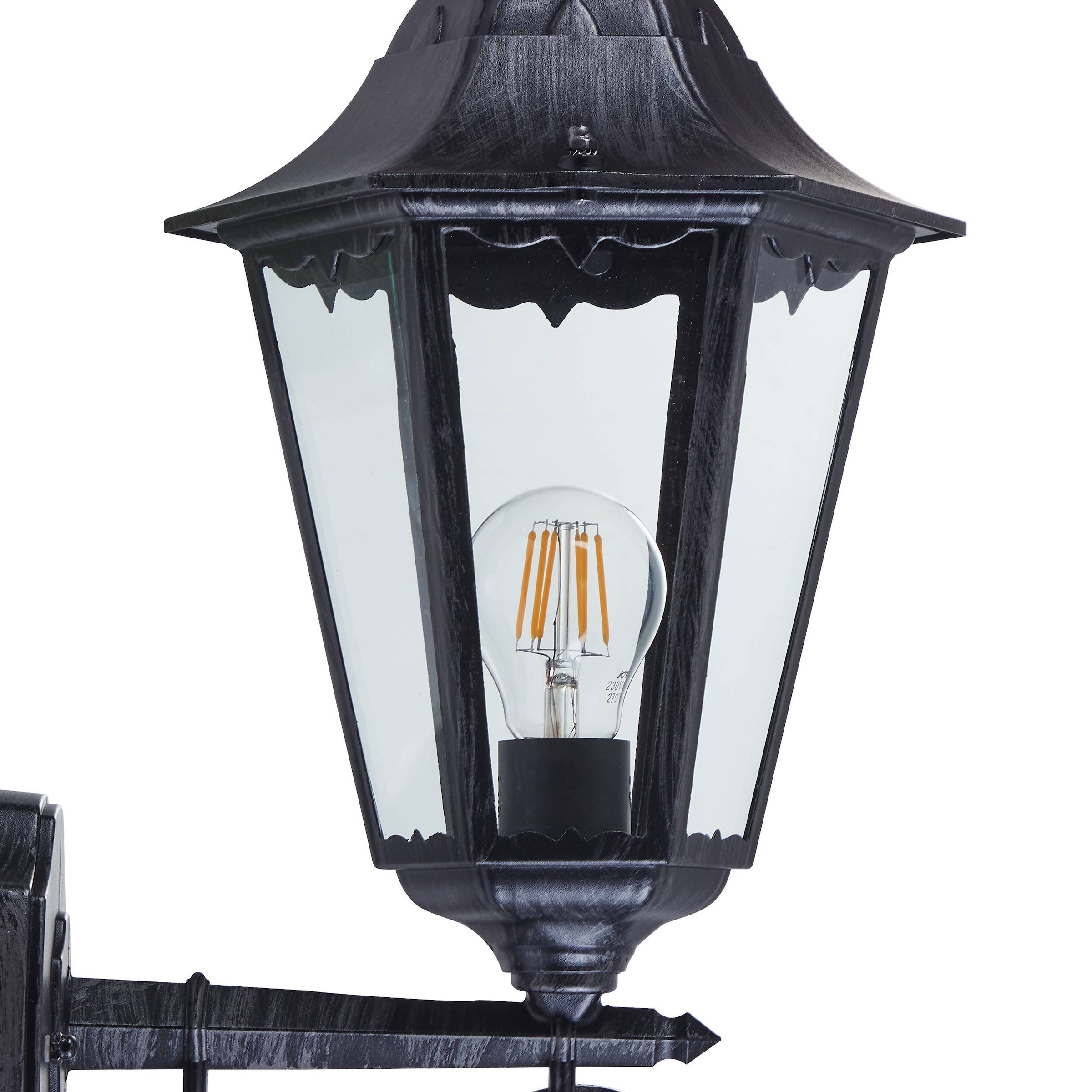 EGLO Wandleuchte »Navedo Außen-Wandlampe, Wandlampe aus Aluguss und Glas, E27, IP44« E27 1 Stk. Wand-/Deckenleuchte - L20 x H47,5 x AL28,5 cm - schwarz, silber-patina