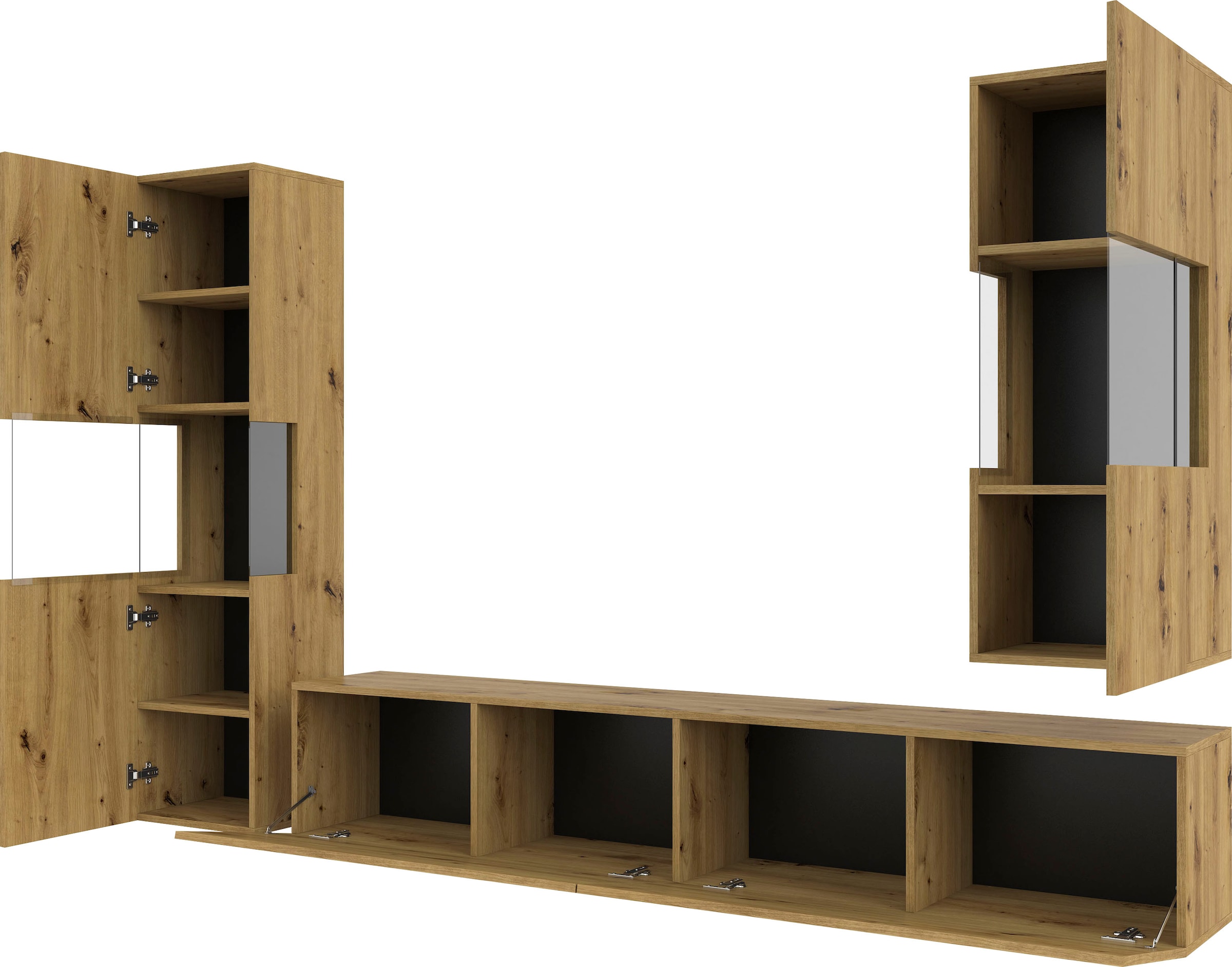 INOSIGN Wohnwand »Ava, Wohnzimmer-Set hängend/stehend montierbar, Vitrine, Lowboard«, 3-tlg.