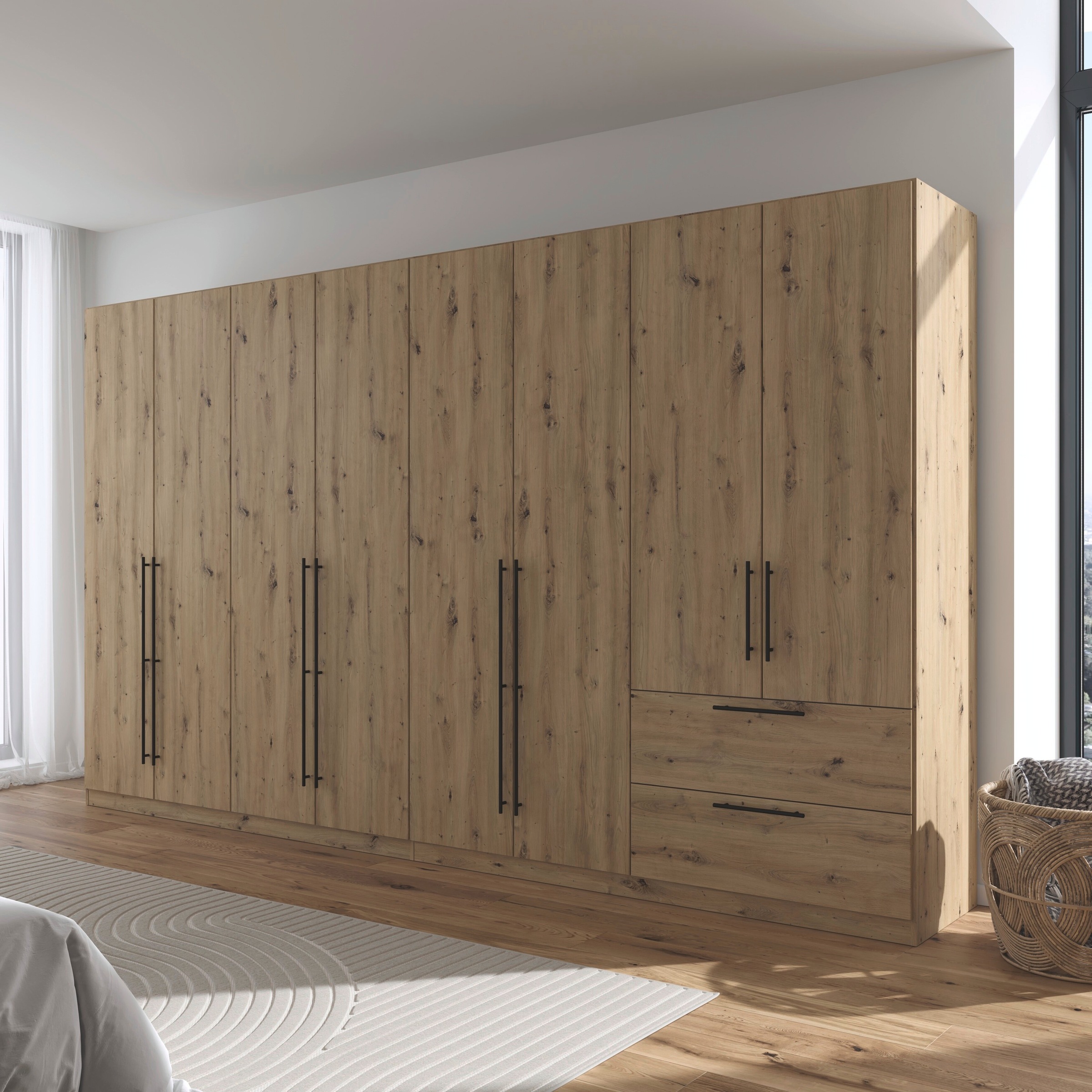 rauch Kleiderschrank »Drehtürenschrank Schrank Garderobe Wäscheschrank Schlafzimmer AVOLA«, (in 3 verschiedenen Ausstattungen BASIC/CLASSIC/PREMIUM), mit hochwertigen Stangengriffen in Schwarz aus Metall MADE IN GERMANY