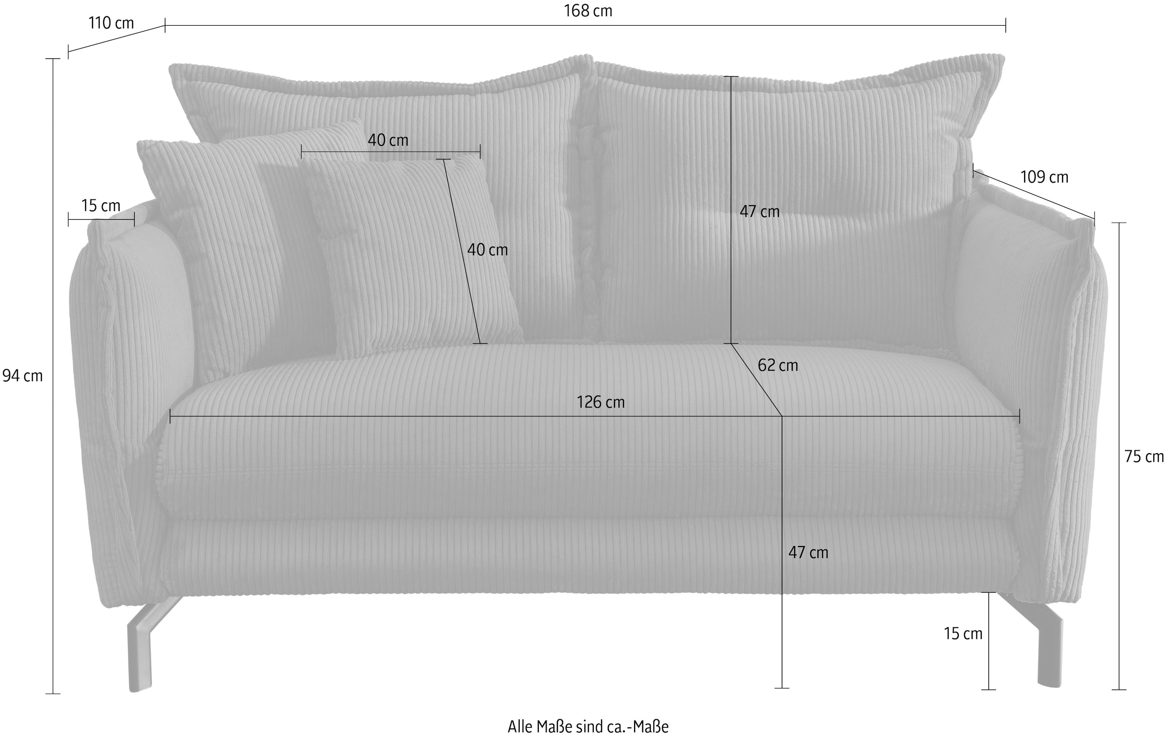 Home affaire 2-Sitzer »LAVA  Breite 168 cm, modern & elegant, aktuelle Kissenoptik, bequem« Armlehnen verstellbar