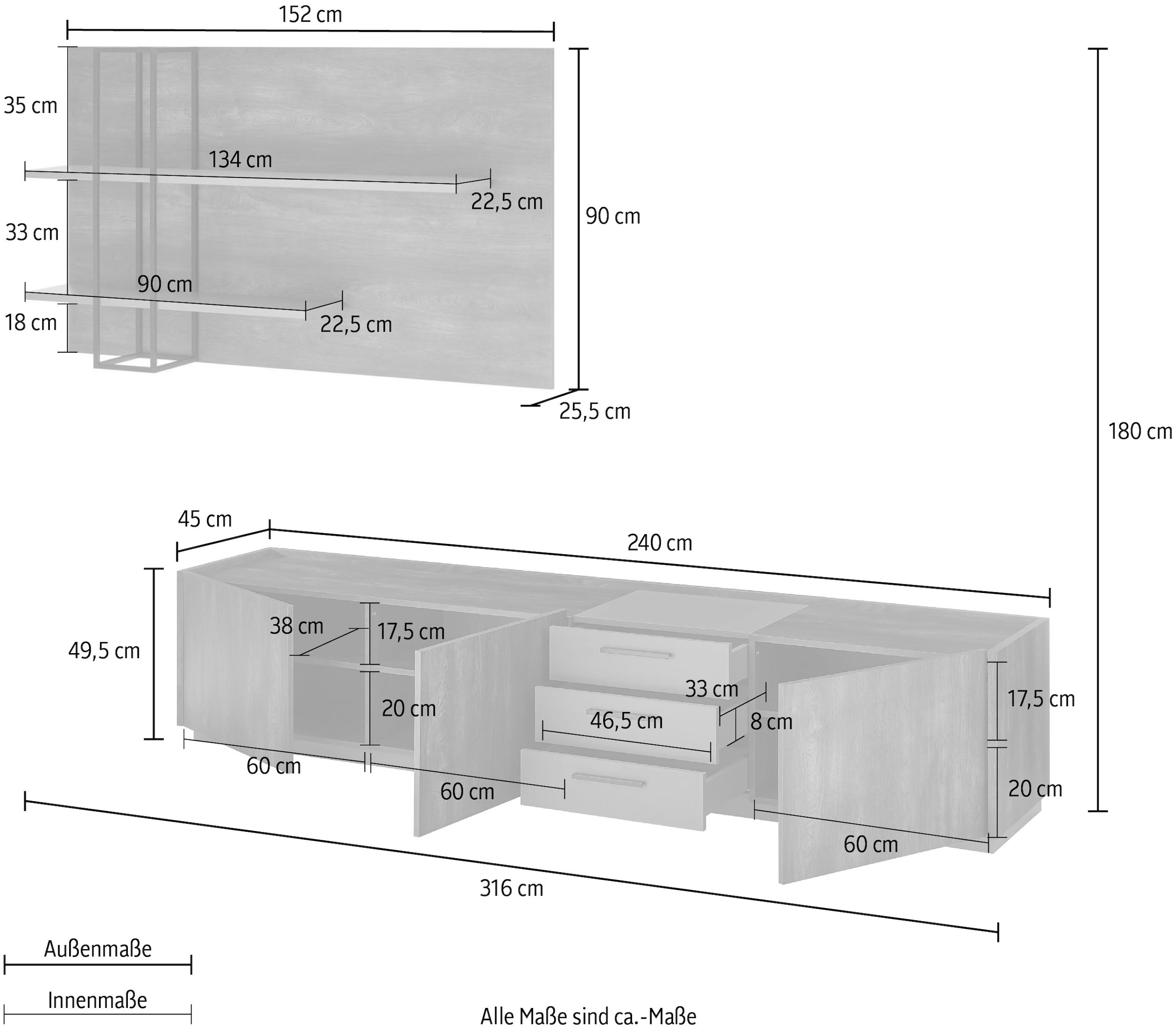 INOSIGN Schrank-Set »LARGO«, (Set, 2 St.), mit Soft-Close-Funktion