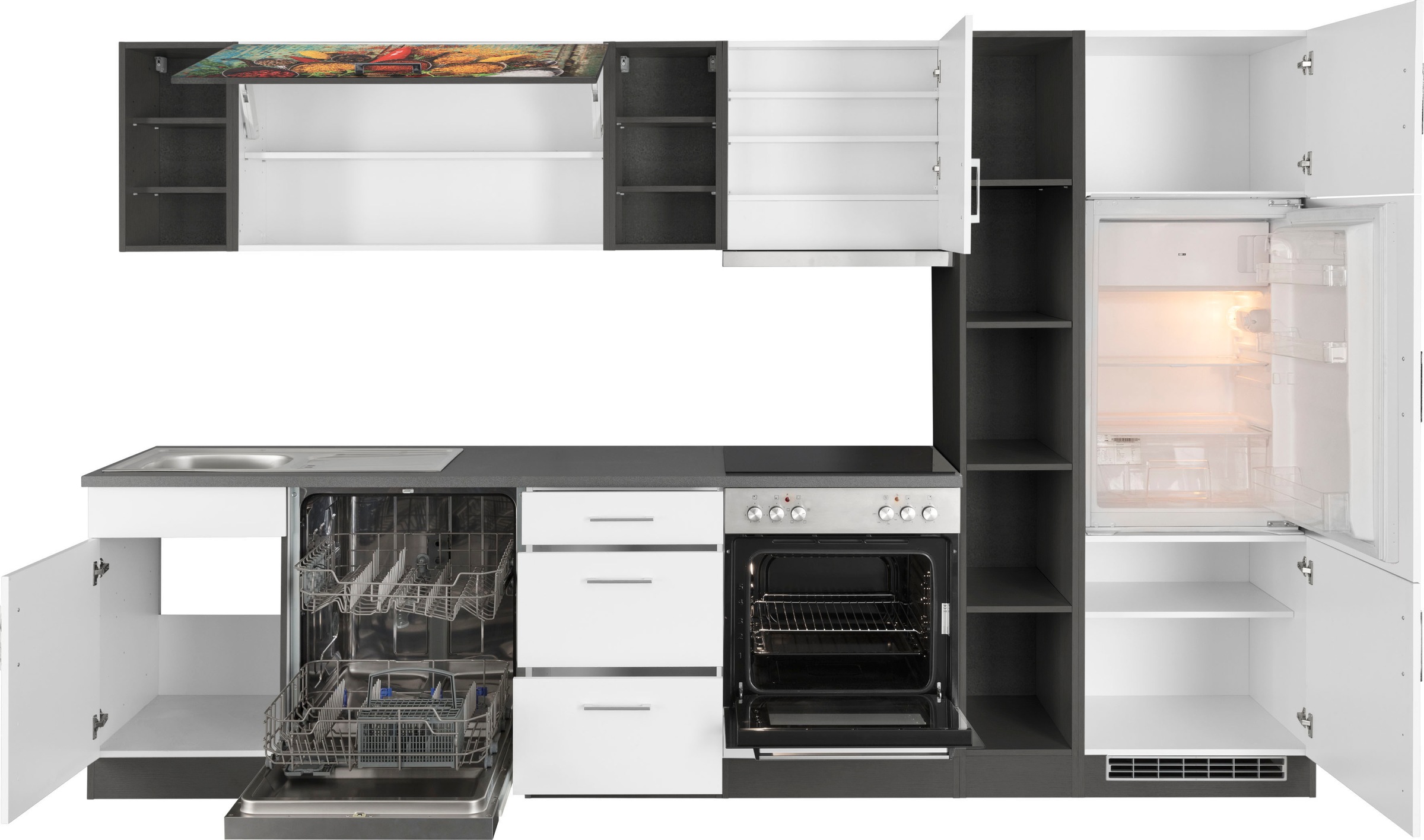 KOCHSTATION Küchenzeile »KS-Paris«, mit E-Geräten, Breite 310 cm