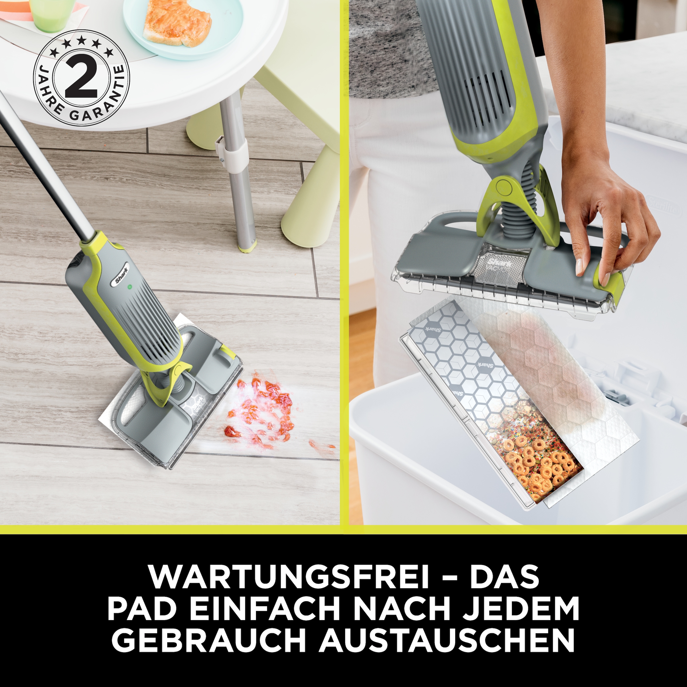 Shark Akku-Wischmopp »Shark VacMop 2-in-1 kabelloser Staubsauger und Sprühmopp VM200EU« VOLLSTÄNDIGE REINIGUNG MIT EINEM EINZIGEN EINWEGPAD, kabellos, leicht