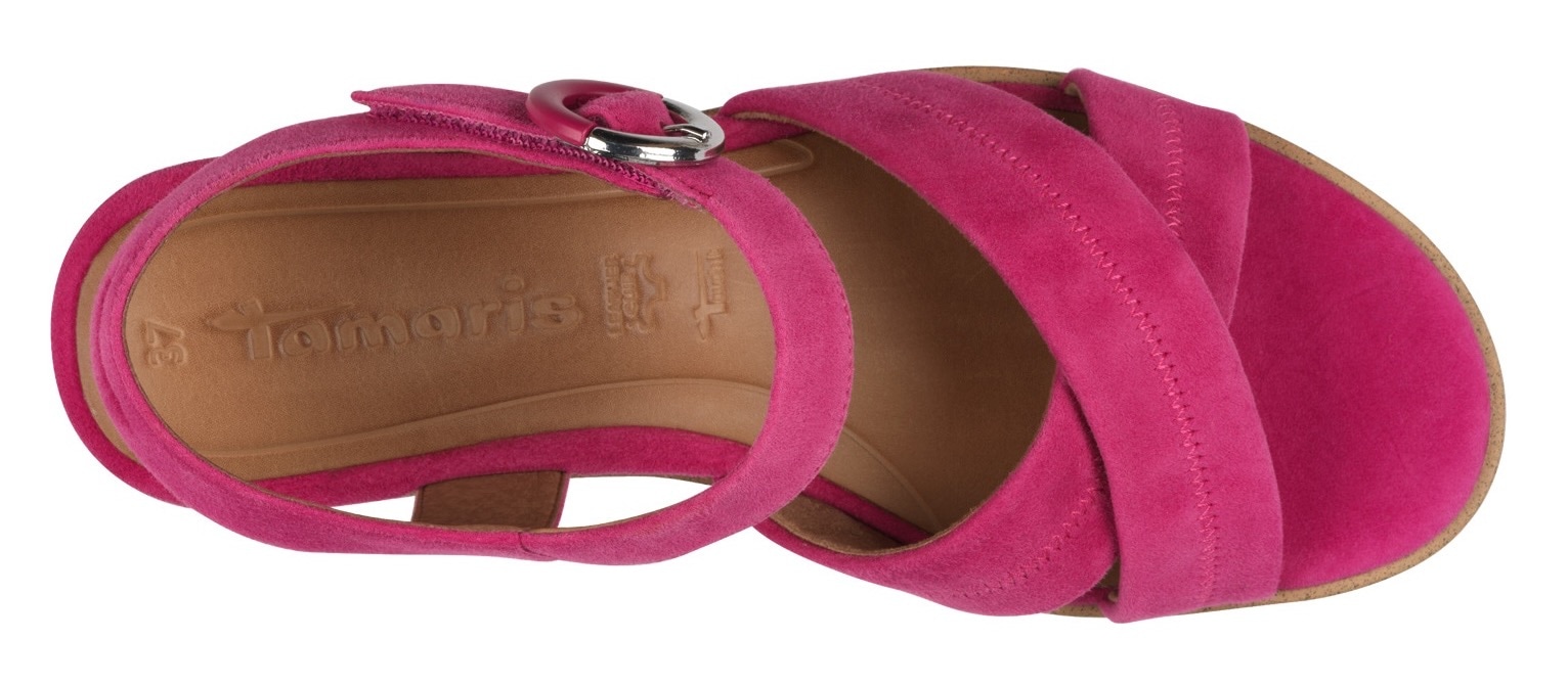 Tamaris Keilsandalette  , Riemchensandale, Sommerschuh mit dezenten Ziernähten