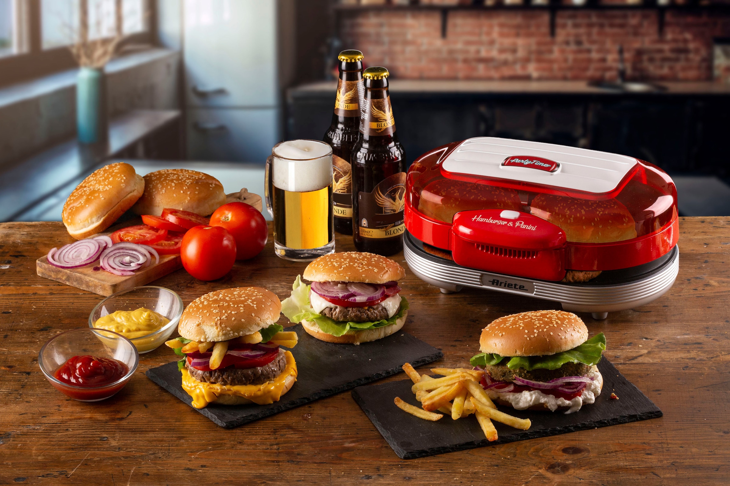 Ariete Kontaktgrill »0205R Party Time Hambuger Maker, rot«, 1200 W
