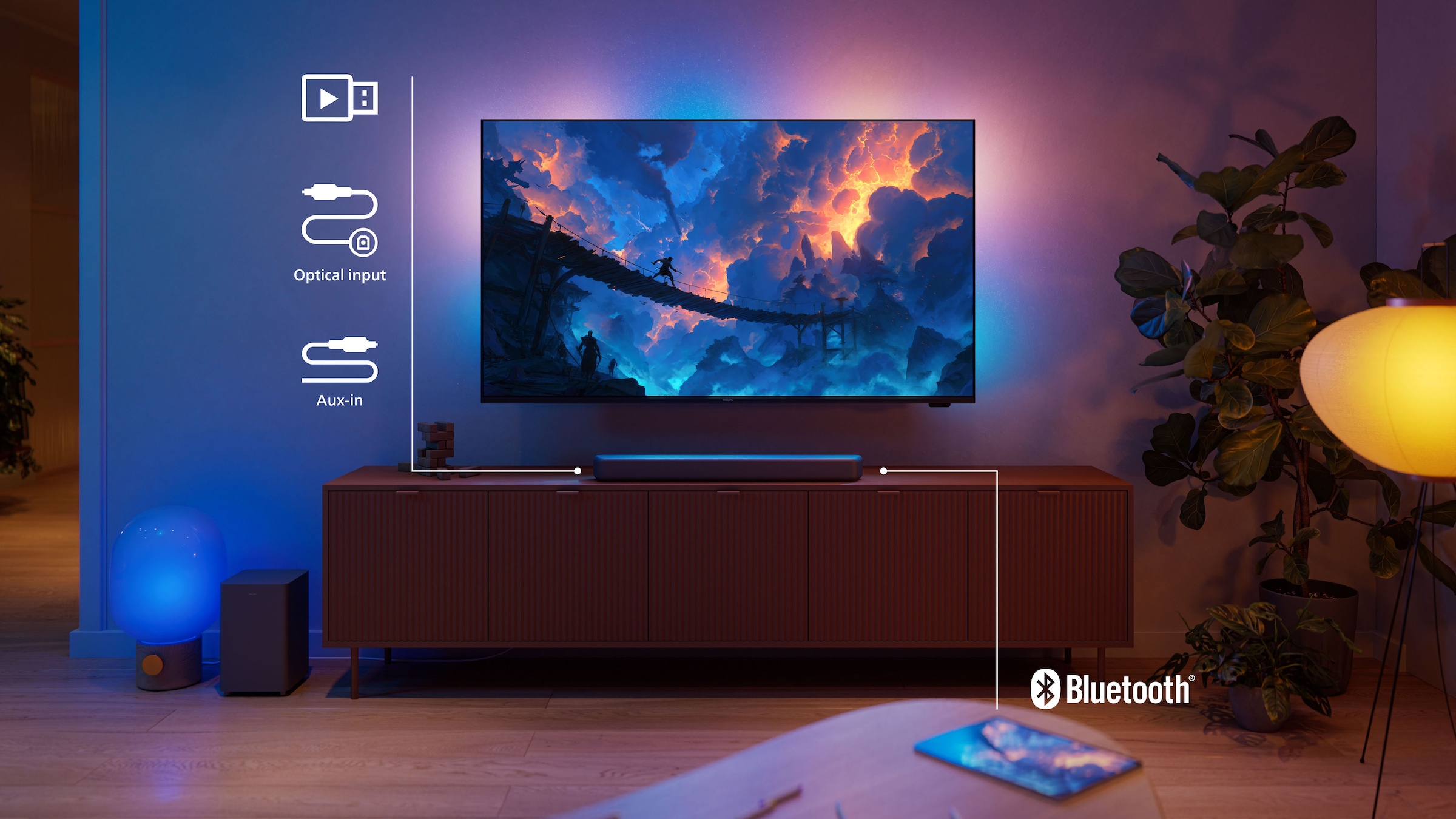 Philips Lautsprecher »TAB5601/10« 2.1 (A2DP Bluetooth | AVRCP Bluetooth | Bluetooth App-Steuerung | Bassregelung | Equalizer | Nacht Modus | USB-Wiedergabe 145 W)