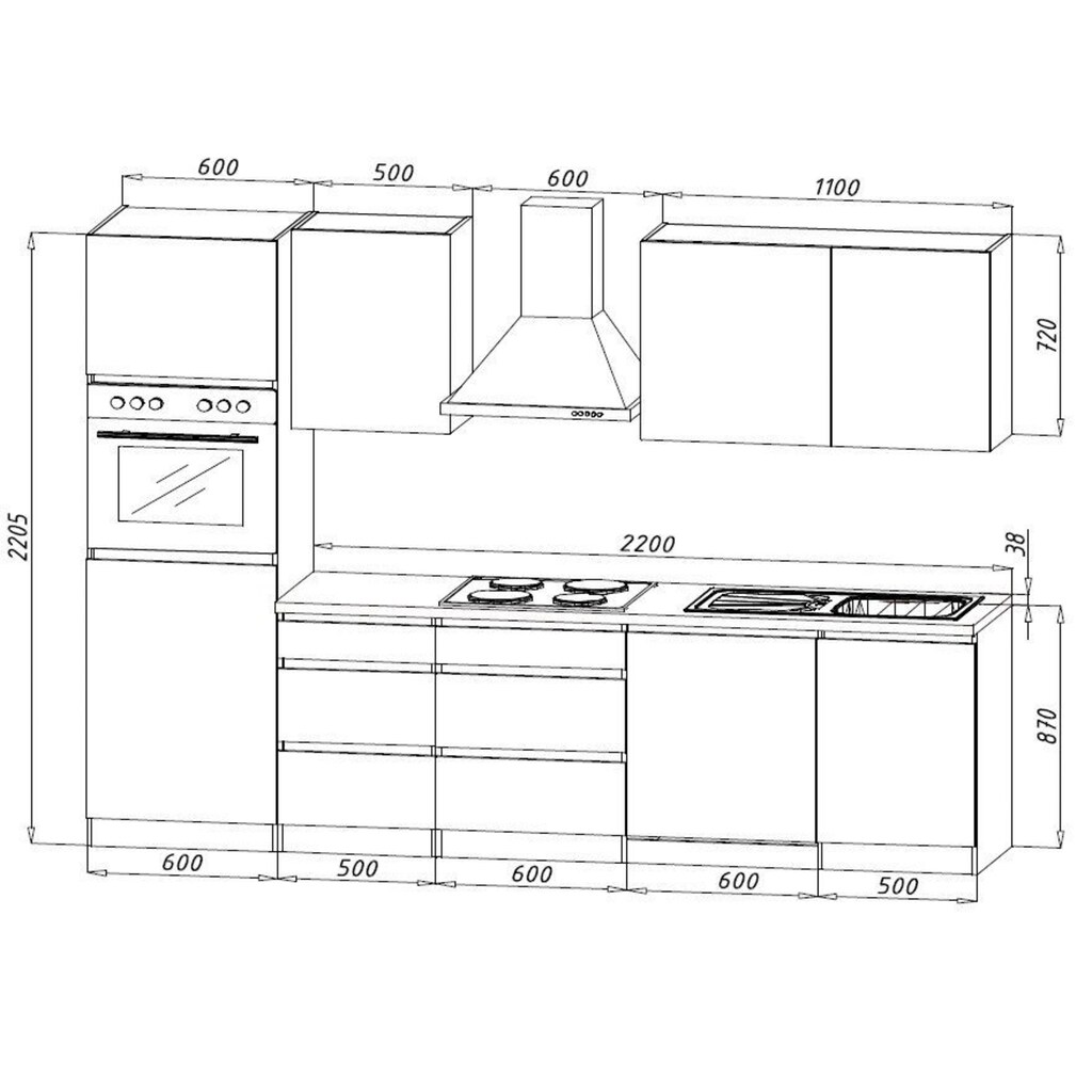RESPEKTA Küchenzeile »Boston«, mit E-Geräten, Breite 280 cm