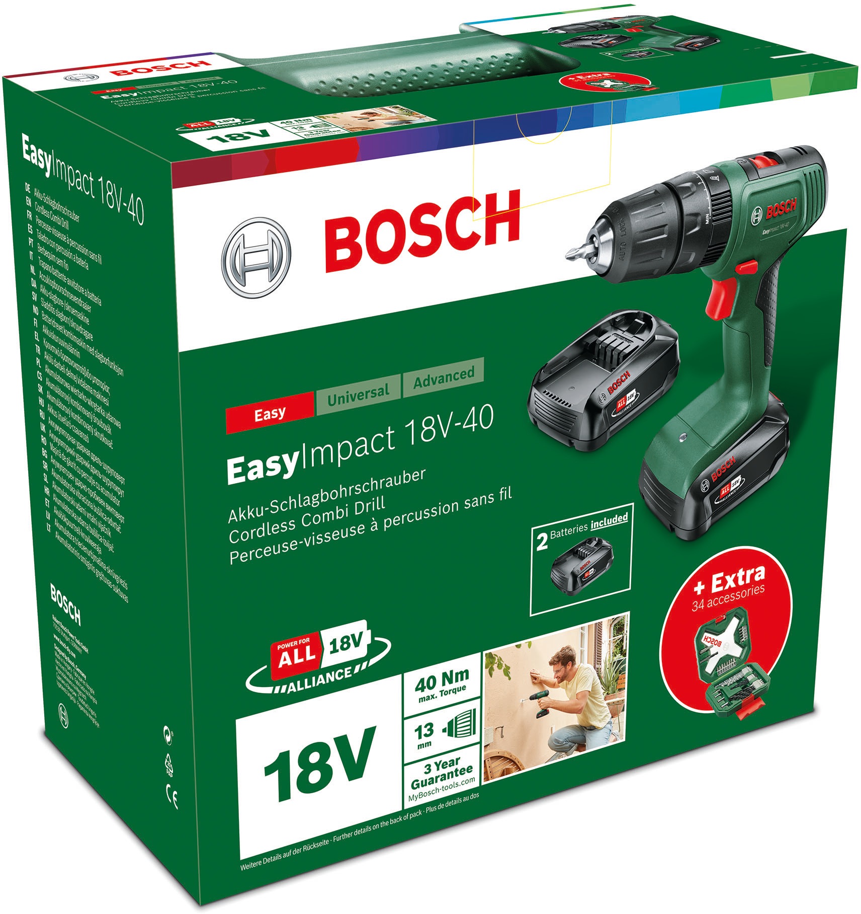 Bosch Home & Garden Akku-Schlagschrauber »EasyImpact 18V-40«, inkl. 2 Akkus 18V/2Ah und Ladegerät