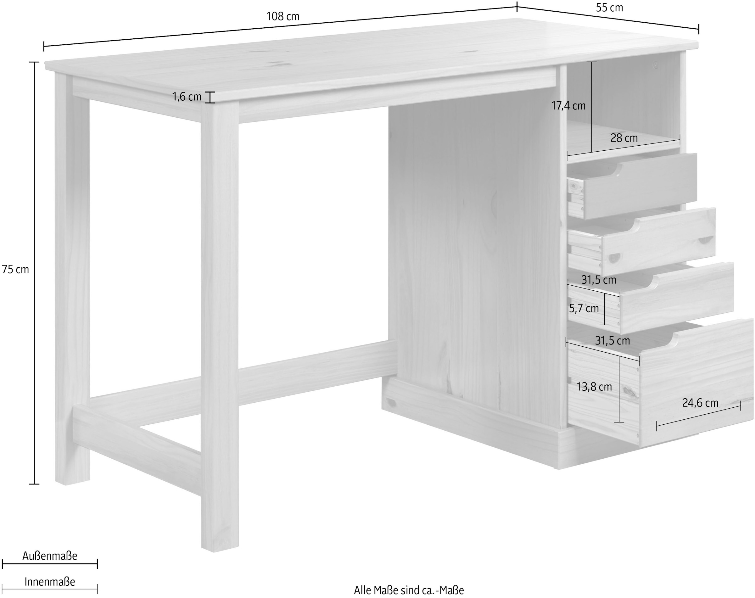 INTER-FURN Schreibtisch »Mestre«, praktisch und aus massivem Kiefernholz