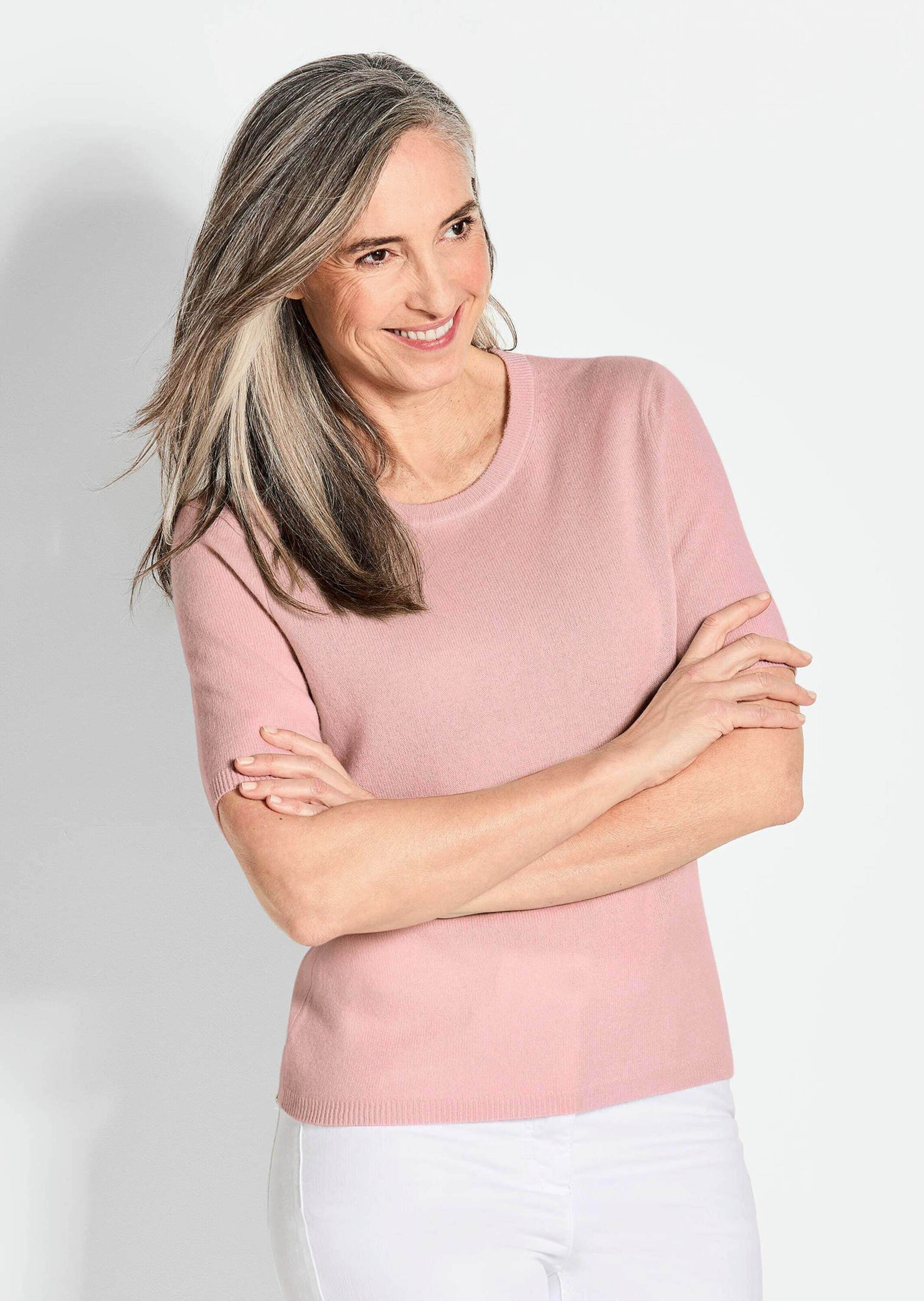 GOLDNER Kurzarmpullover »Kurzgröße Halbarmpullover mit Rundhals aus Kaschmir«