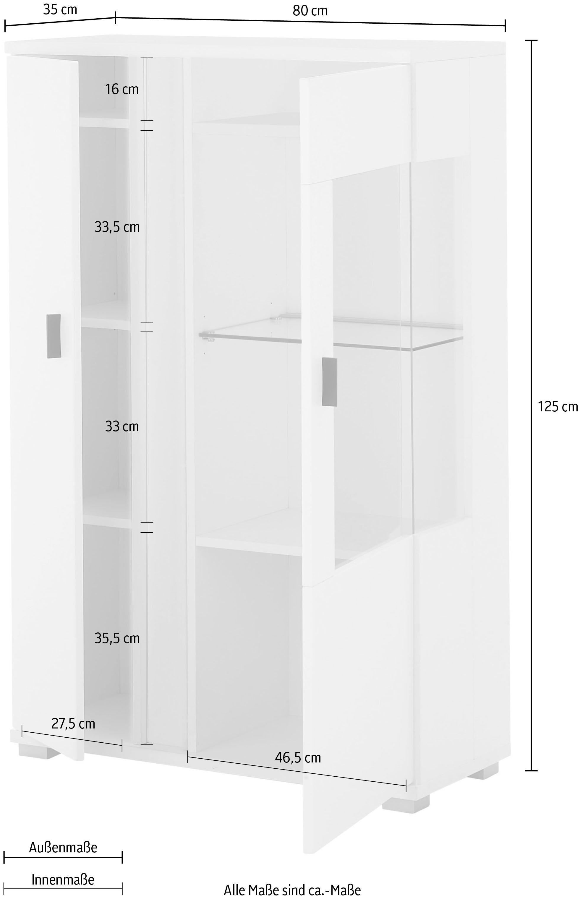 INOSIGN Vitrine »LONG ISLAND, Stauraumvitrine«, (1 St.), in moderner Trendfarbe,inklusive senkrechter Beleuchtung,Breite 80 cm