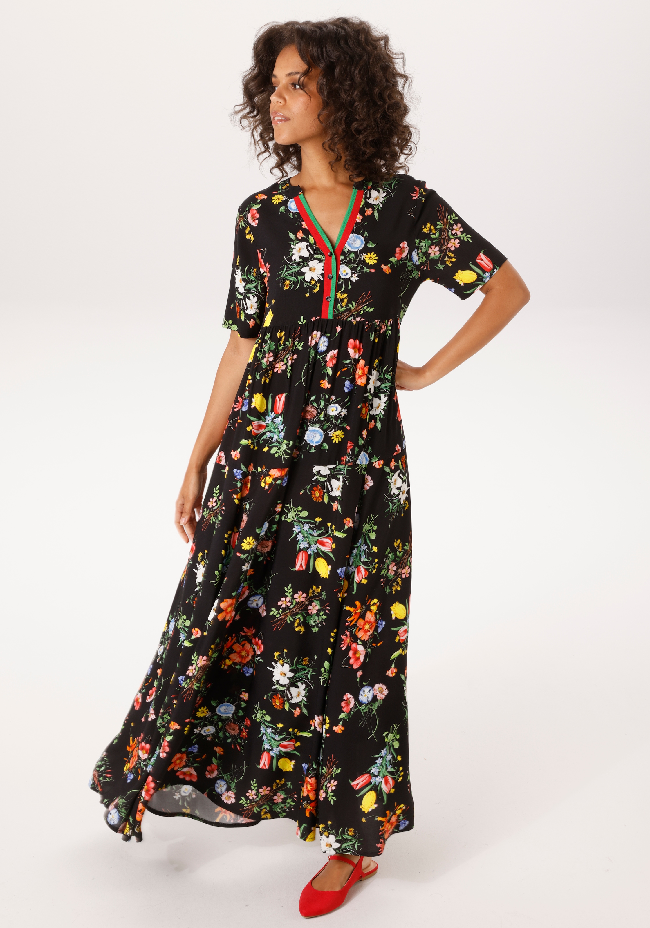 Aniston CASUAL Sommerkleid mit farbenfrohen Blumendruck - jedes Teil ein Unikat - NEUE KOLLEKTION