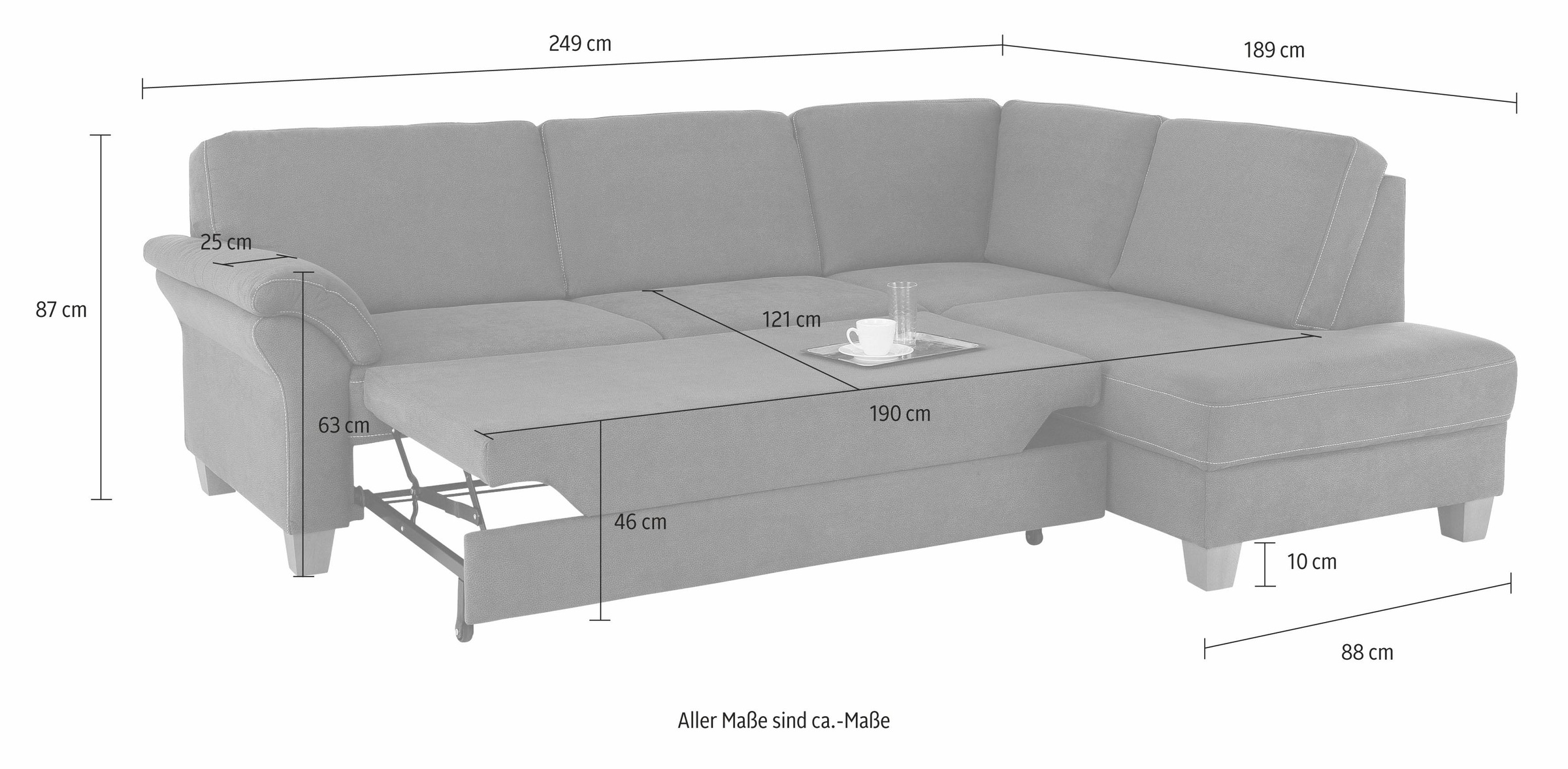 Home affaire Ecksofa »Borkum L-Form«, mit Federkern, wahlweise mit Bettfunktion