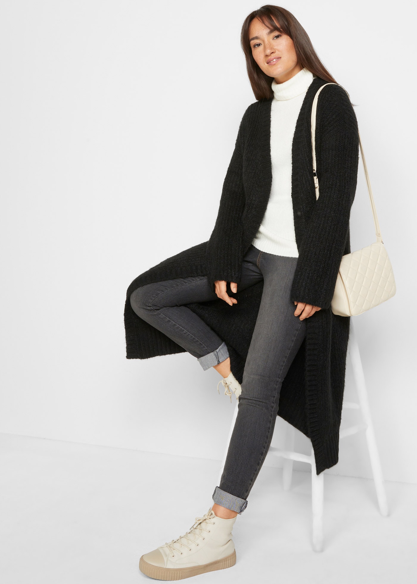 bonprix Strickmantel aus Baumwollmischung, Oversize-Look, Loose fit, unifarben