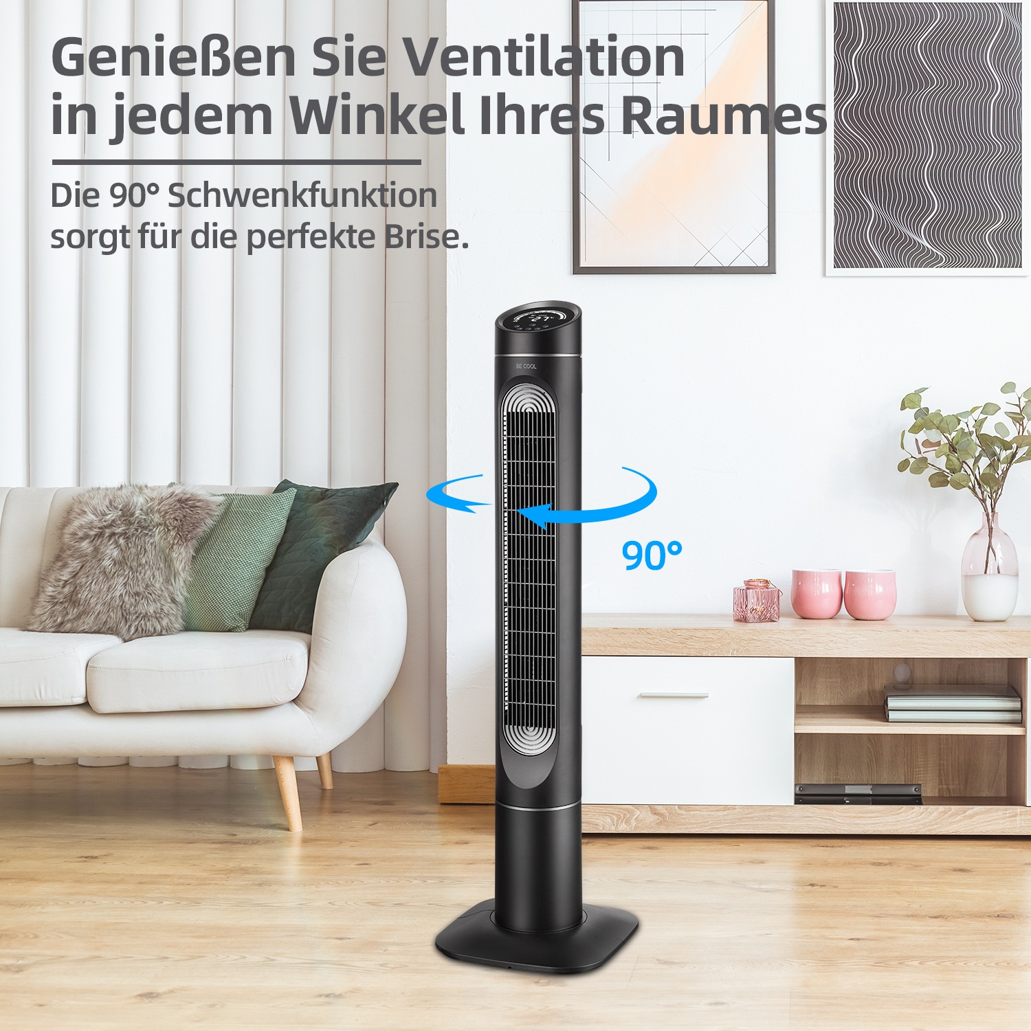 be cool Turmventilator »Turmventilator 127cm mit Display BC50TFWTS schwarz/weiß«, Temperaturanzeige, Ionisator