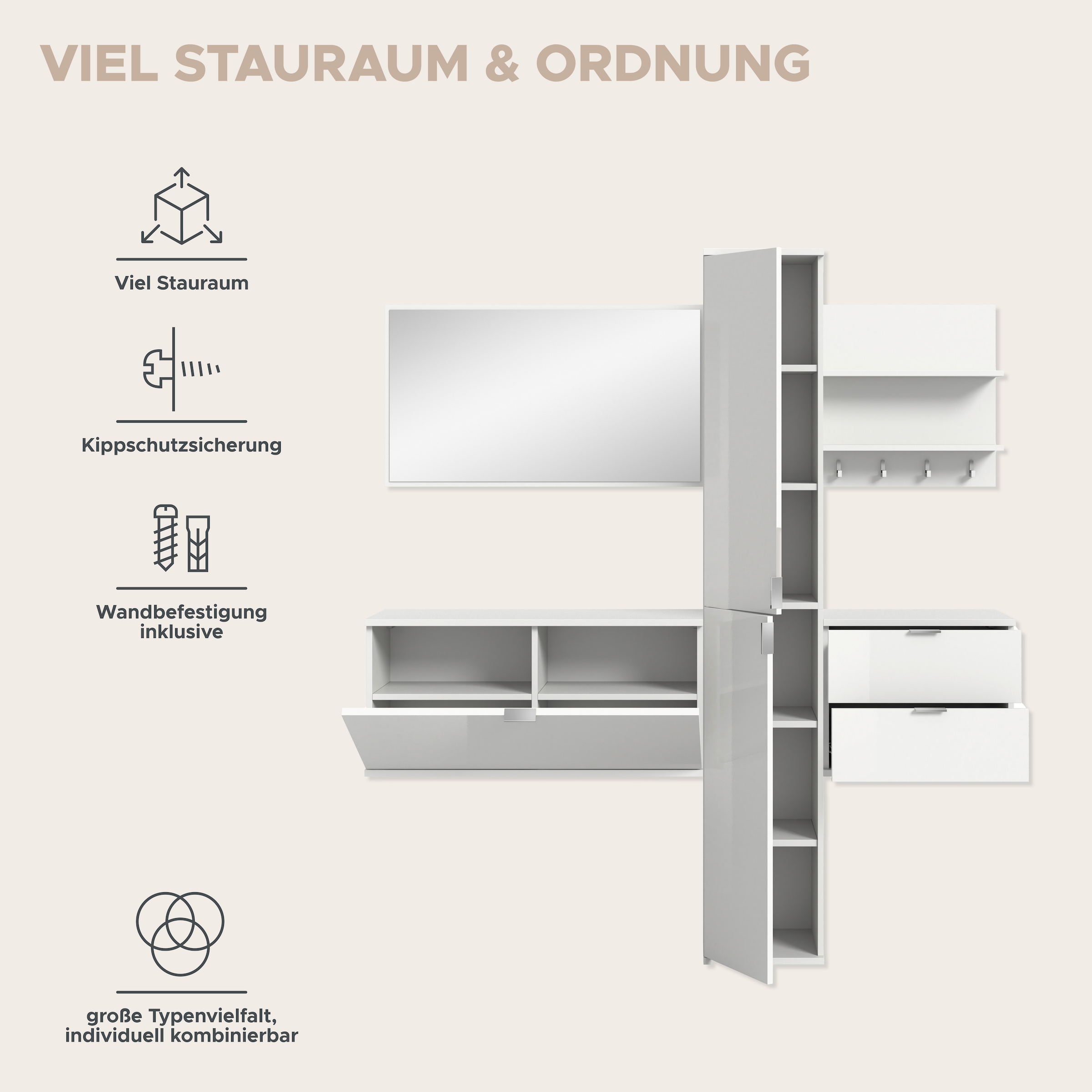 INOSIGN Garderoben-Set, (5 St.), Trondheim, Garderobenset 5-tlg., Breite 174 cm, Flur, Diele, Garderobe