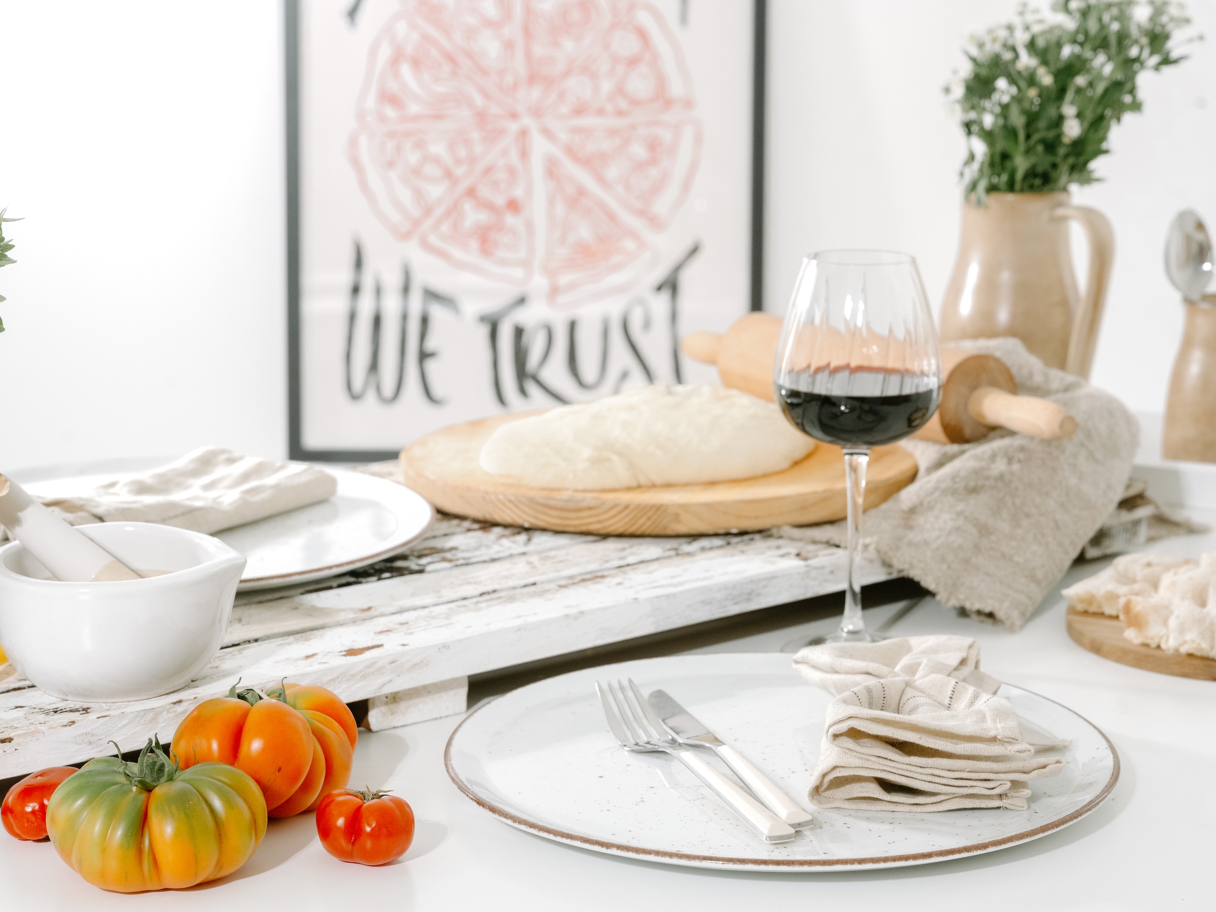 CreaTable Pizzateller »Vintage Nature, Teller Set, 4-tlg.« Naturverbundenes Design, Vielseitig einsetzbar