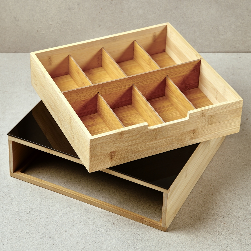 KESPER® Aufbewahrungsbox »Schublade für Kaffee-Kapseln oder Tee, Bambus, FSC« mit Abstellfläche aus hitzebeständigem ESG-Sicherheitsglas