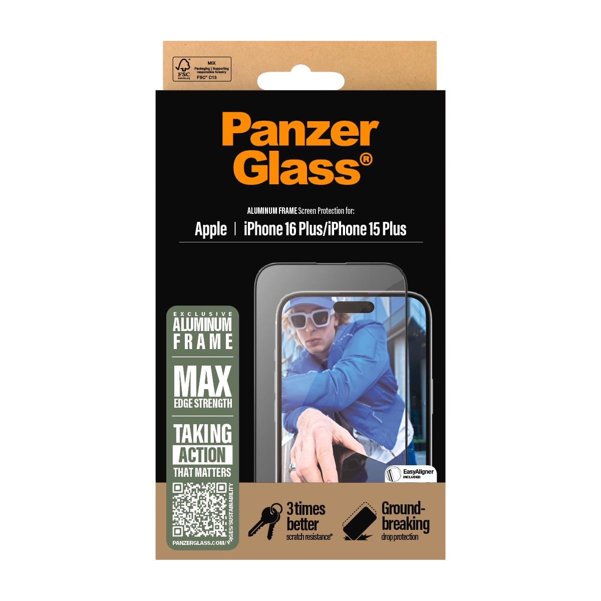 PanzerGlass Displayschutzglas »Aluminum Frame Screen Protection«, für Apple iPhone 16 Plus-Apple iPhone 15 Plus, Displayschutzfolie, Schutzfolie, Bildschirmschutz, kratz- & stoßfest