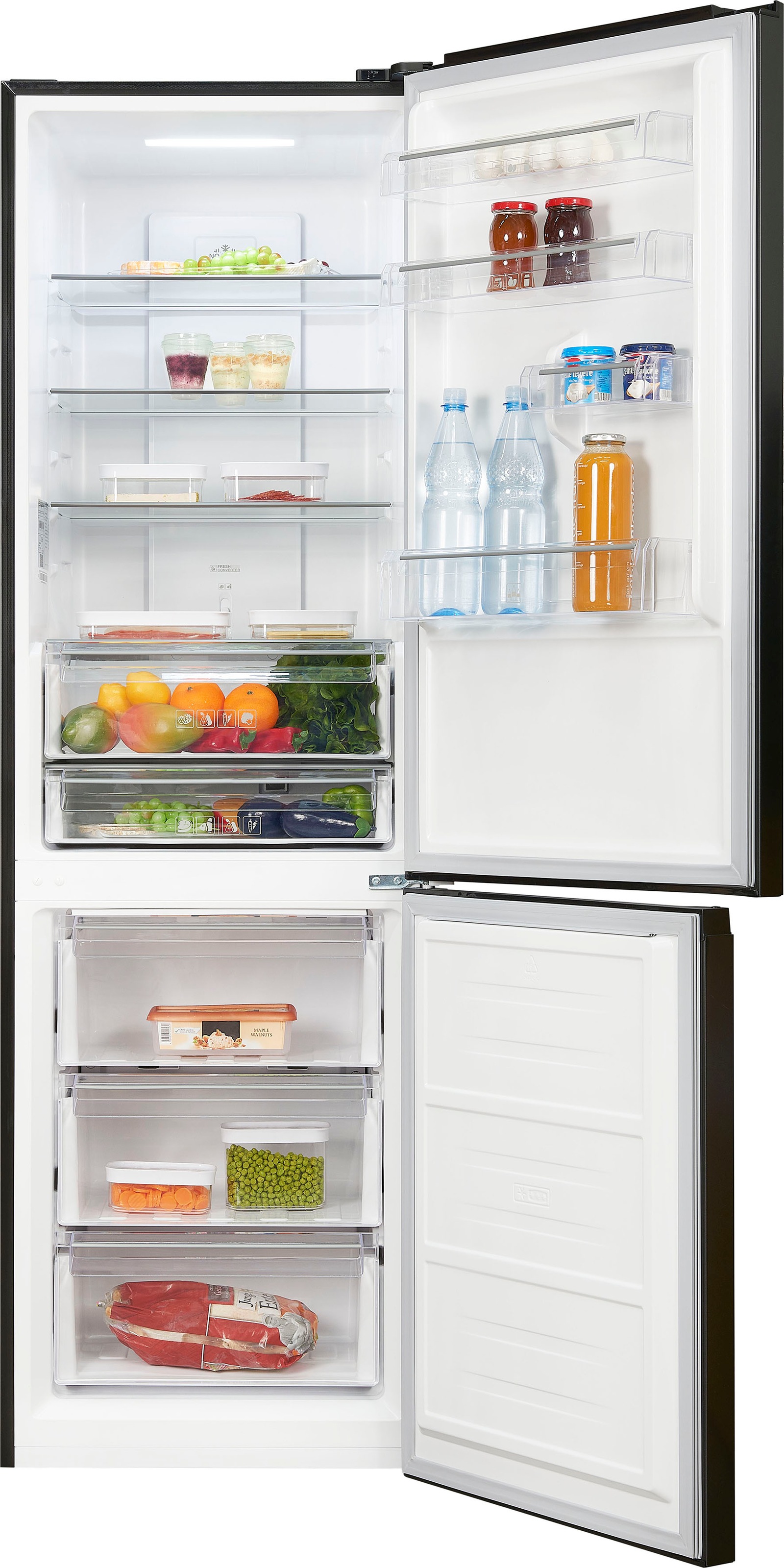 exquisit Kühl-/Gefrierkombination »KGC350-105-NF-040C inoxlook-az«, Energieeffizienzklasse C, 347 L Volumen, Total NoFrost, Display